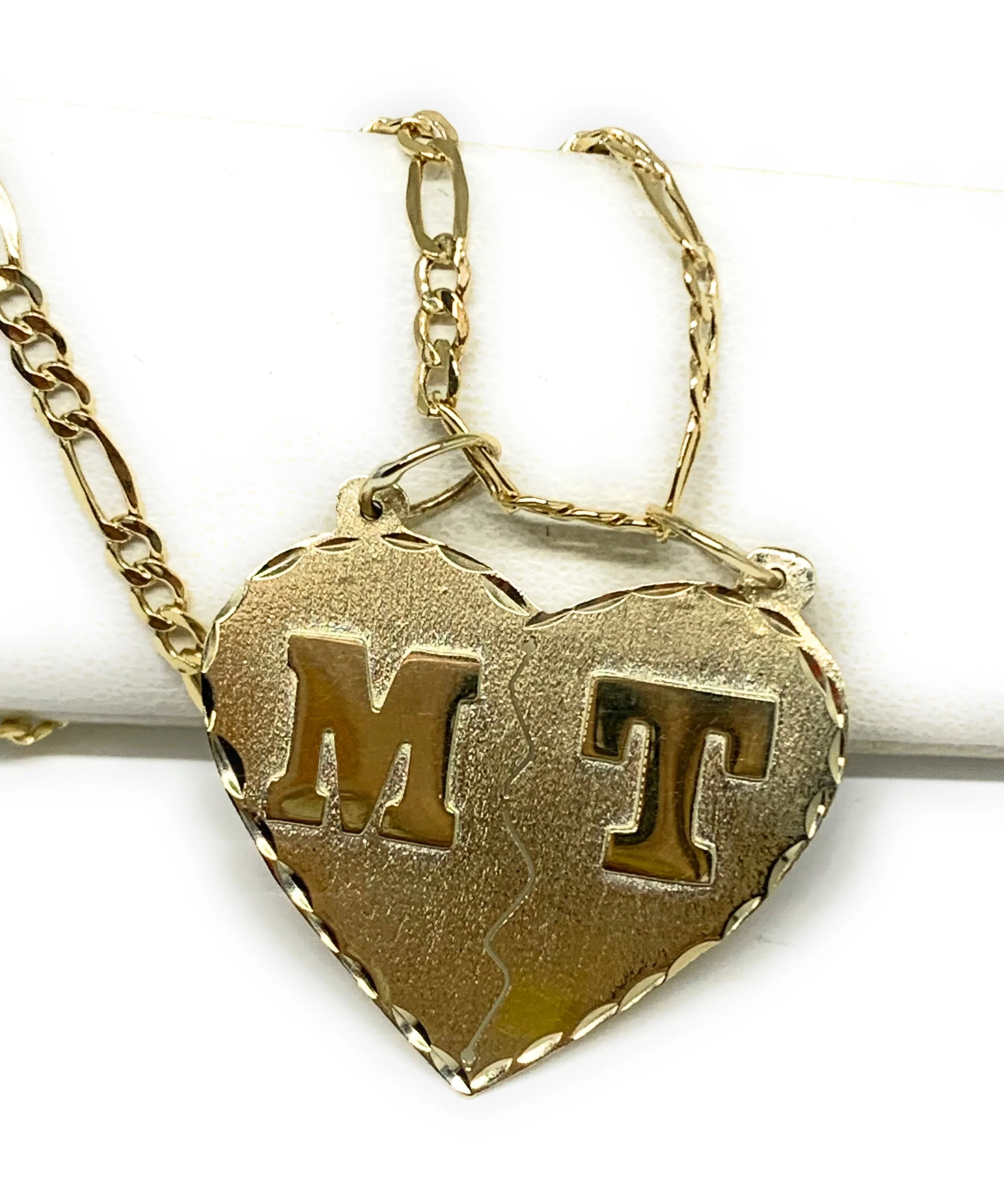 14k Solid Gold Yellow Custom Double Initial Heart Pendant Necklace