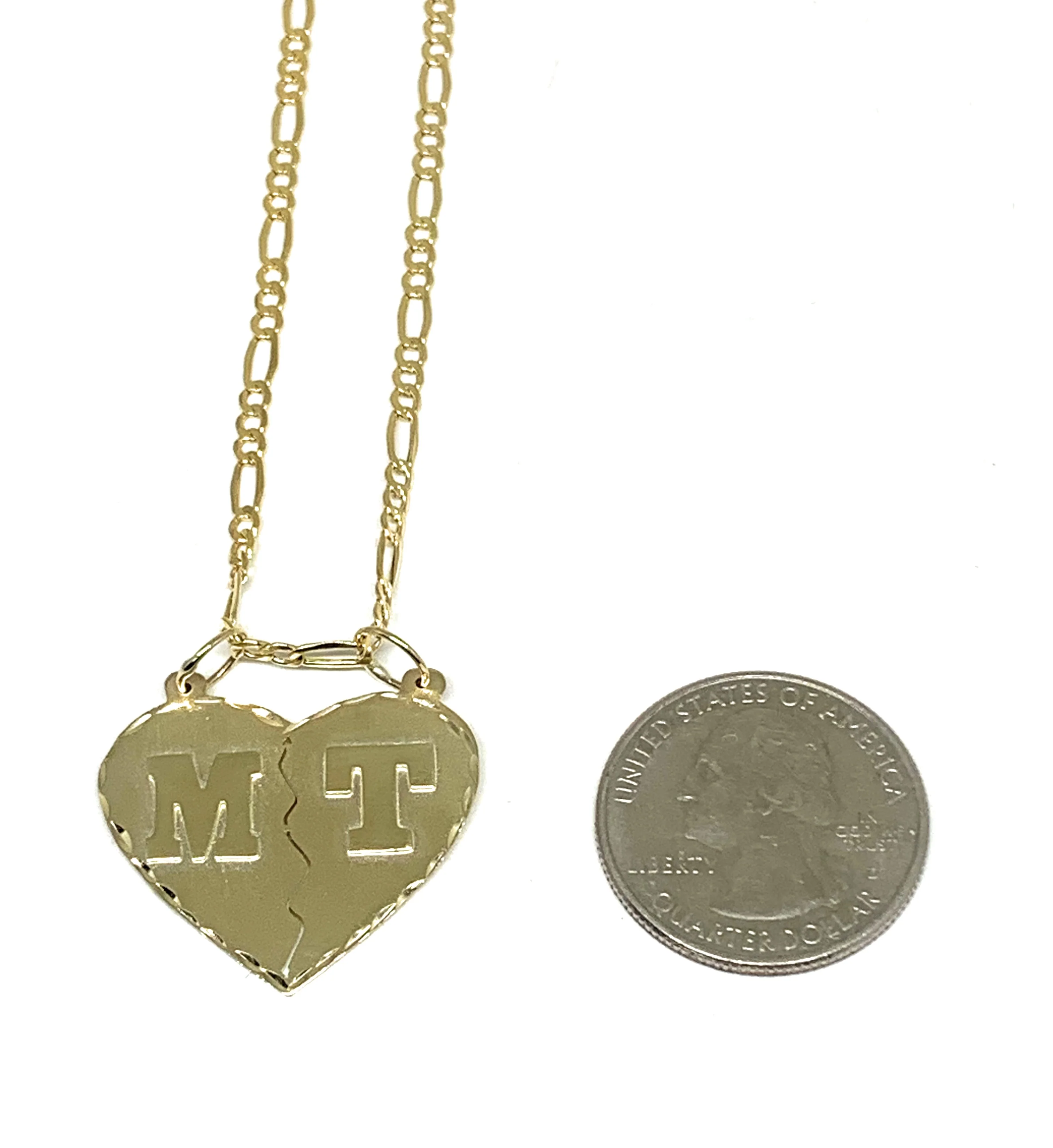 14k Solid Gold Yellow Custom Double Initial Heart Pendant Necklace - Image 2