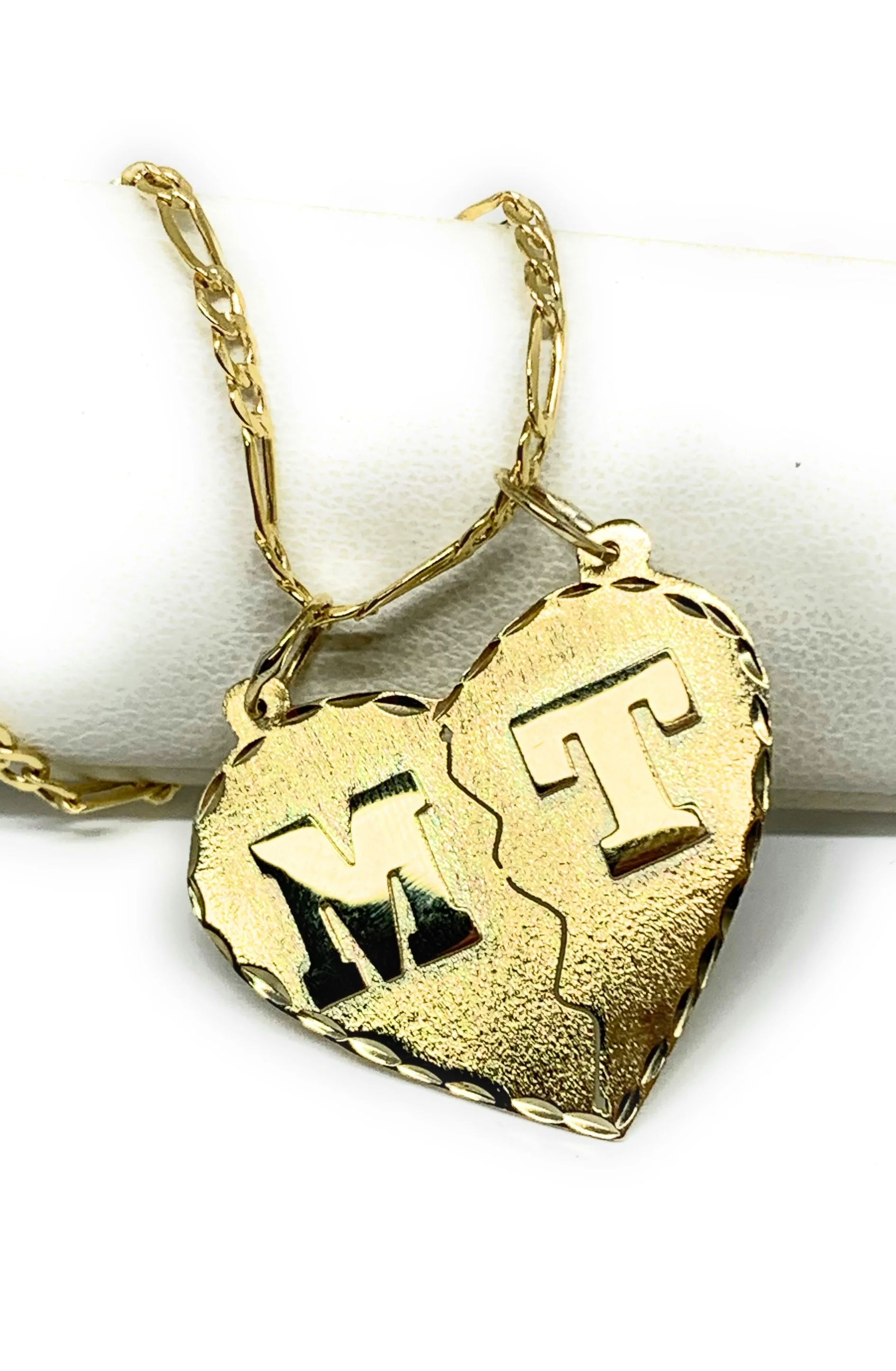 14k Solid Gold Yellow Custom Double Initial Heart Pendant Necklace - Image 3
