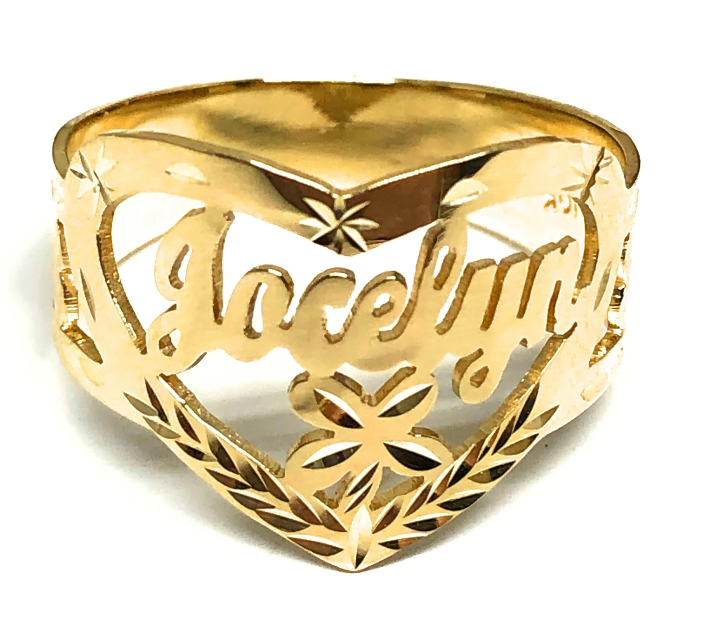 14k Solid Gold Yellow CUSTOMIZED Heart Name Ring