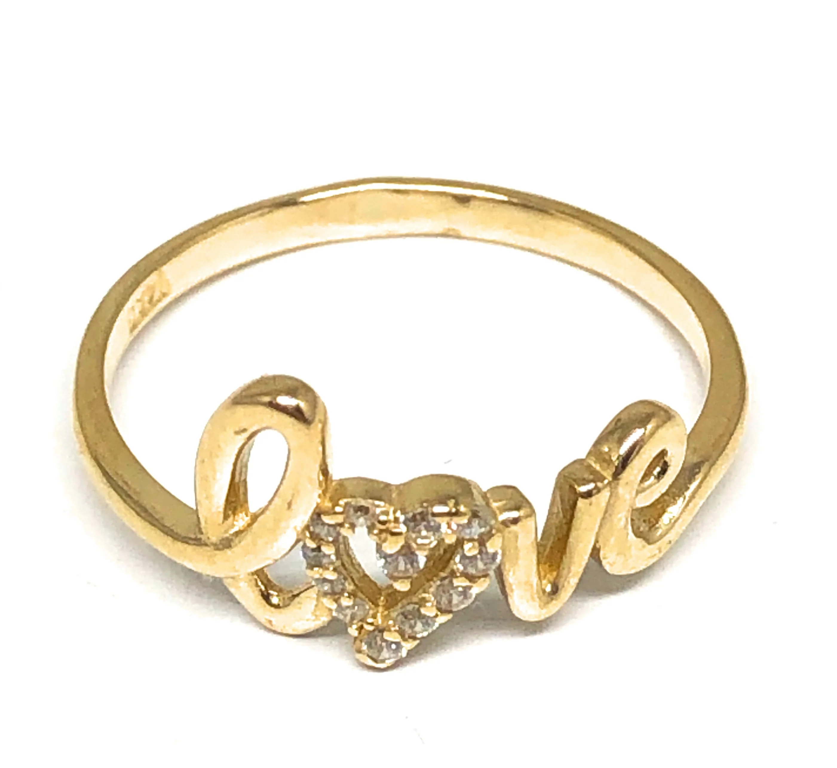 14k Solid Gold Yellow CZ "LOVE" Ring