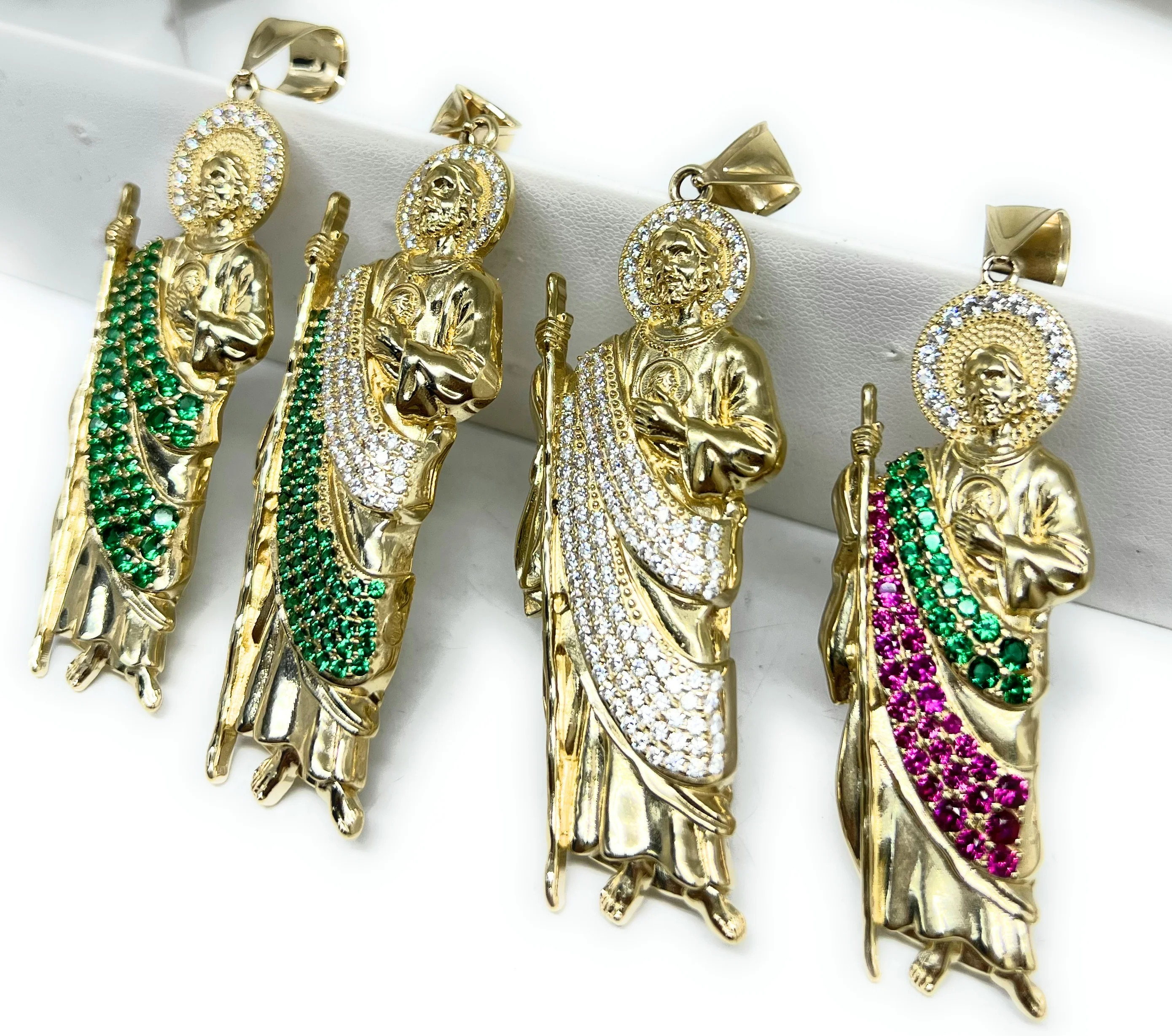 14k Solid Gold Yellow CZ Saan Judas Saaint Jude BIG XL 3 INCH Pendant - Image 3