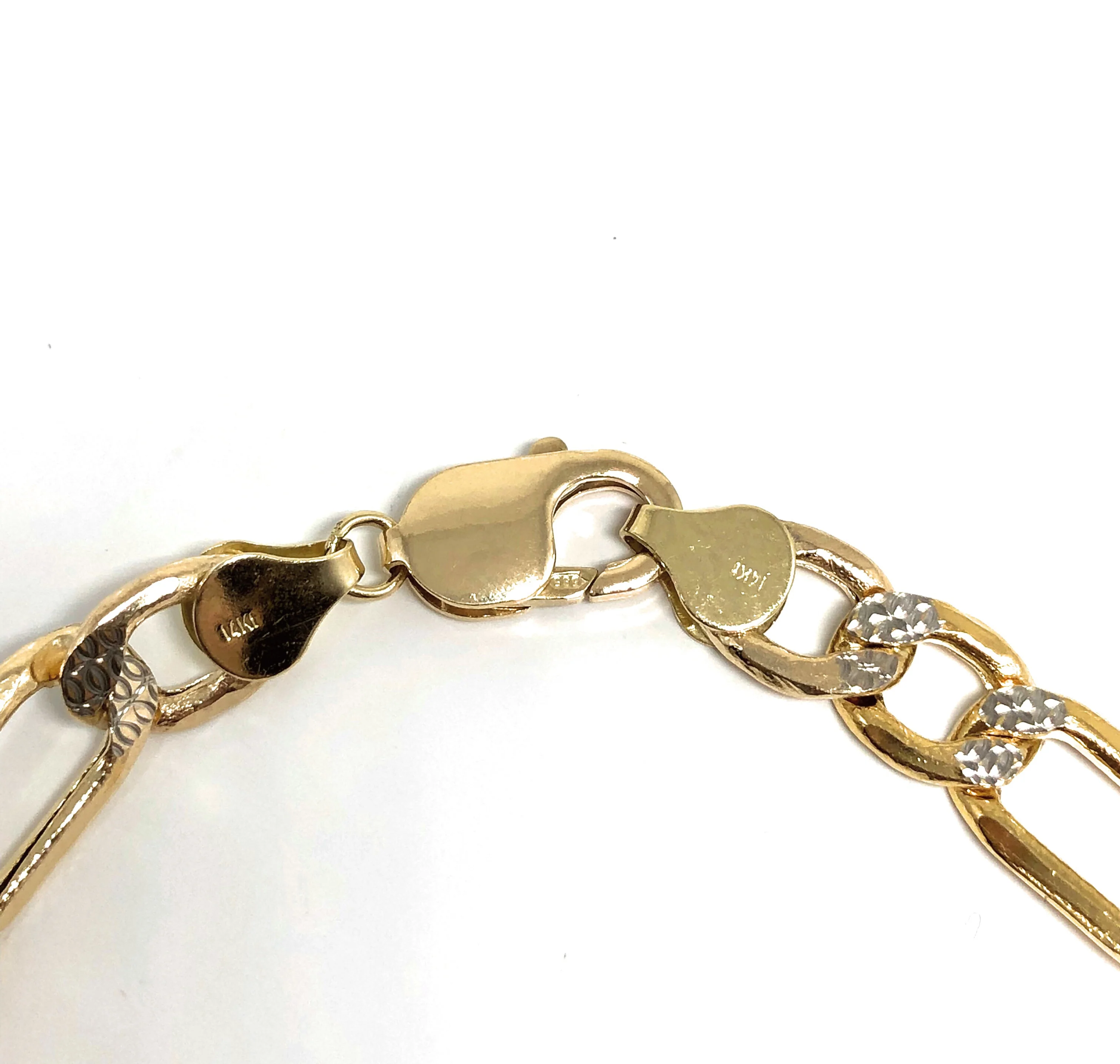 14k Solid Gold Yellow Figaro Diamond Cut (White Gold) Brracelet 8 inch 9mm Width - Image 3
