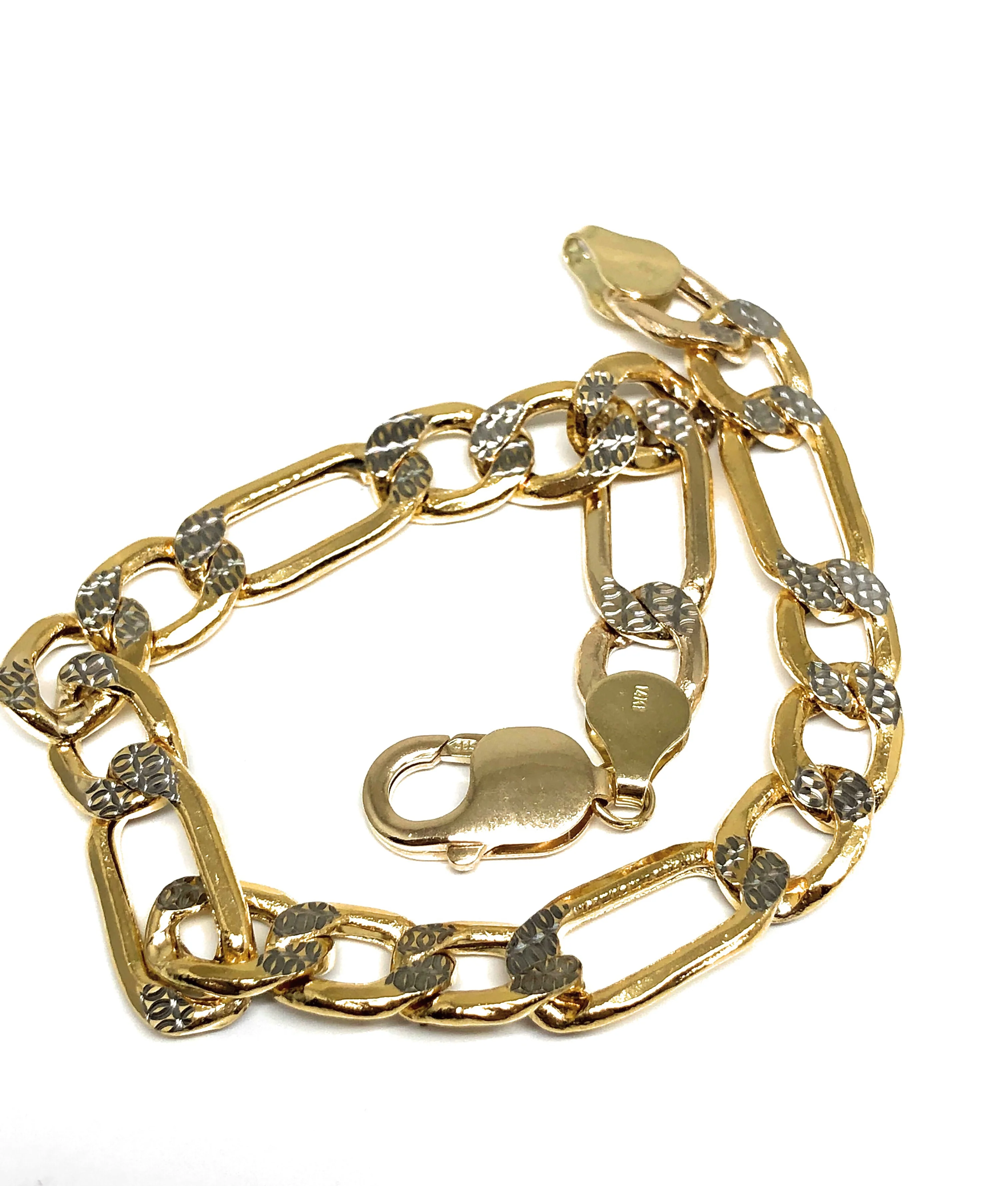 14k Solid Gold Yellow Figaro Diamond Cut (White Gold) Brracelet 8 inch 9mm Width - Image 4