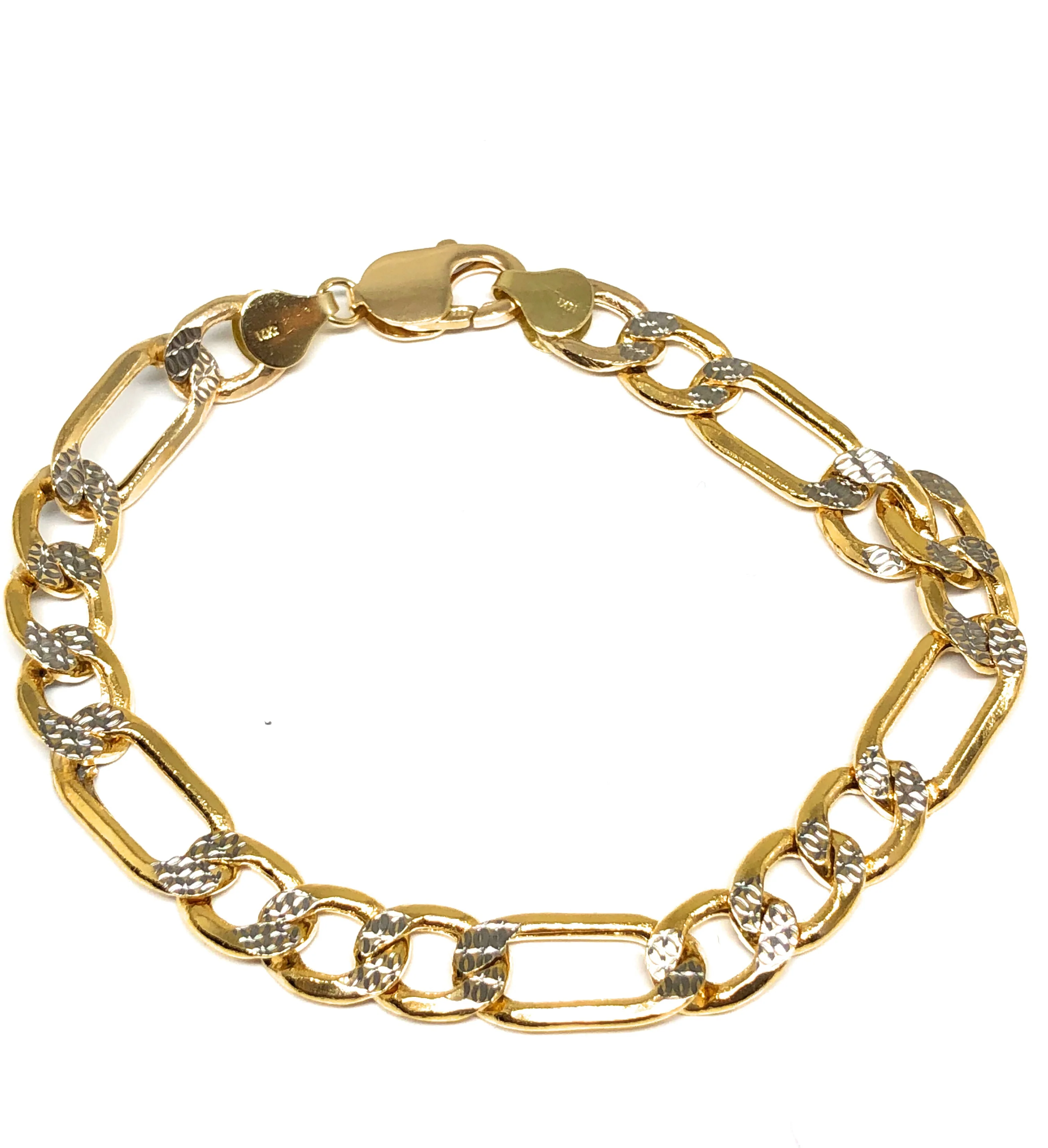 14k Solid Gold Yellow Figaro Diamond Cut (White Gold) Brracelet 8 inch 9mm Width - Image 5