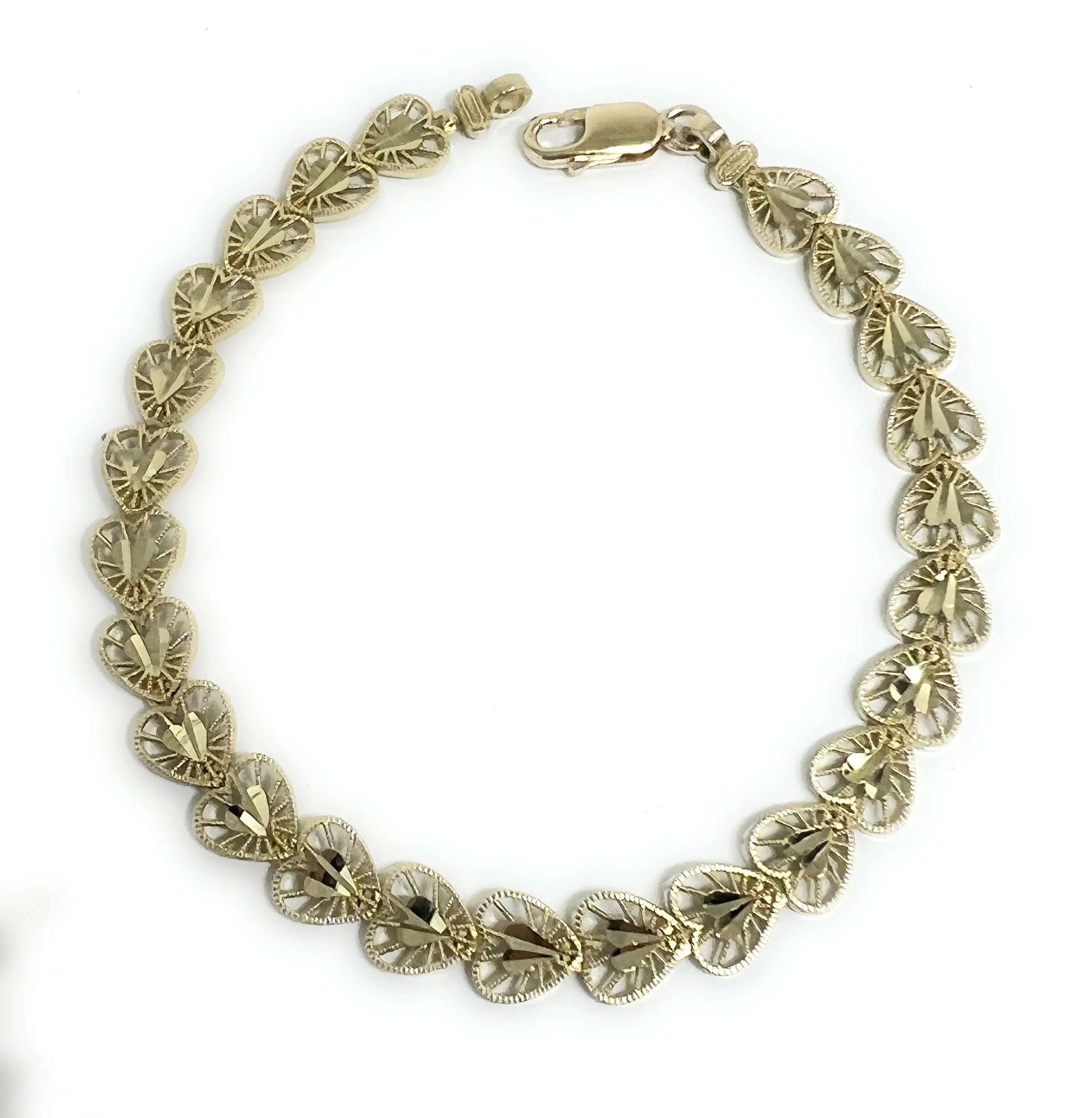 14k Solid Gold Yellow FILIGREE HEARTS 7.5-8 INCH 7MM BRRACELET - Image 3