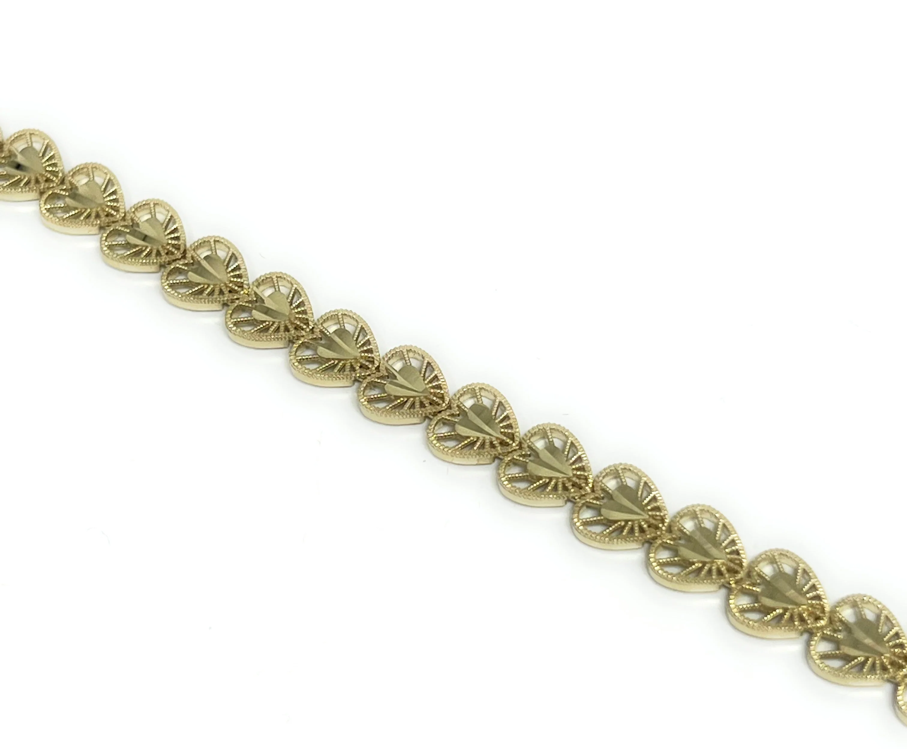 14k Solid Gold Yellow FILIGREE HEARTS 7.5-8 INCH 7MM BRRACELET - Image 5