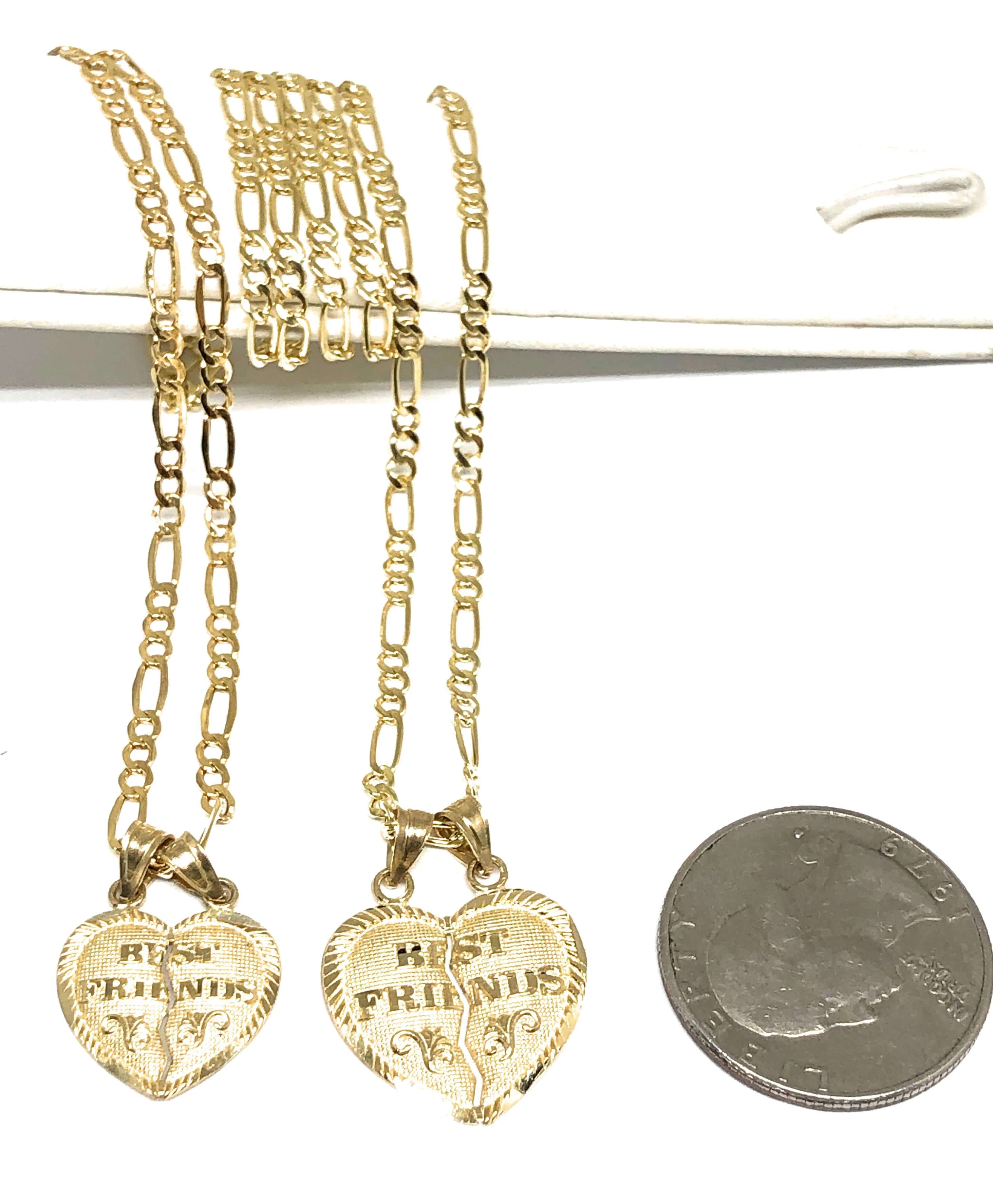 14k Solid Gold Yellow Gold “Best Friends" Heart Split Pendant FIGARO CHAIN(SM,MED) - Image 2