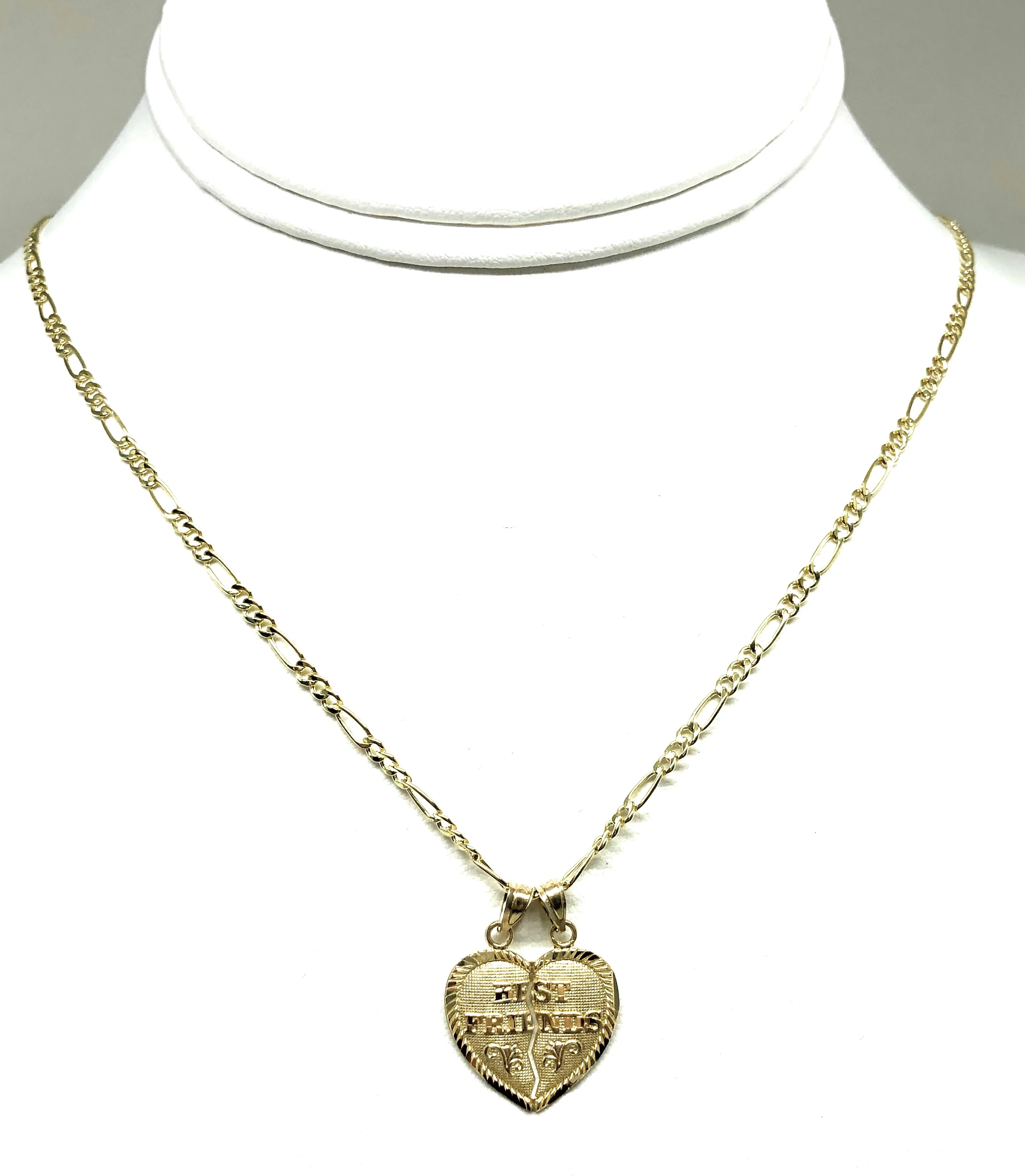 14k Solid Gold Yellow Gold “Best Friends" Heart Split Pendant FIGARO CHAIN(SM,MED) - Image 5