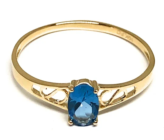 14k Solid Gold Yellow Gold Blue CZ Ring (FC 193)
