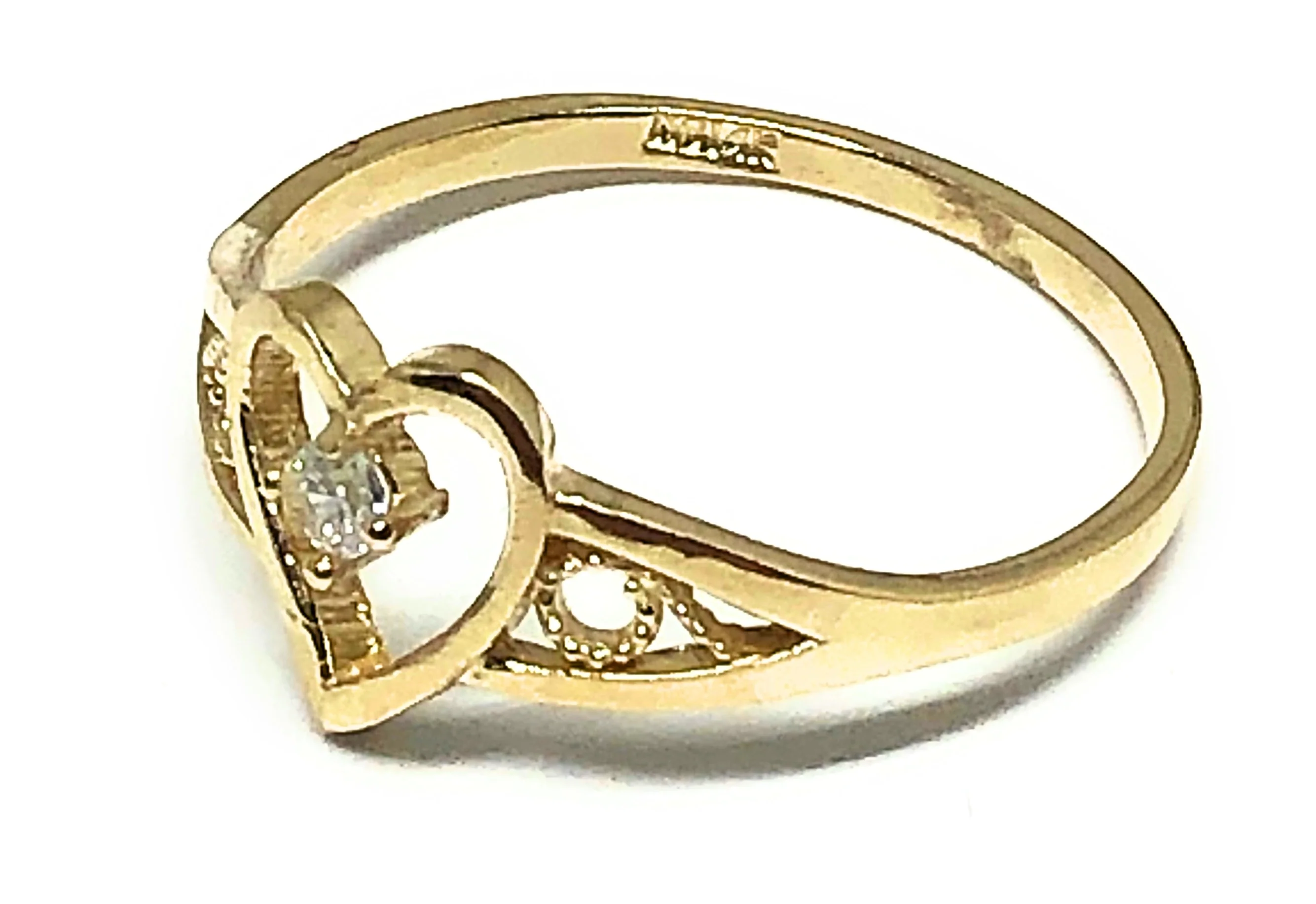 14k Solid Gold Yellow Gold Heart CZ Ring - Image 2