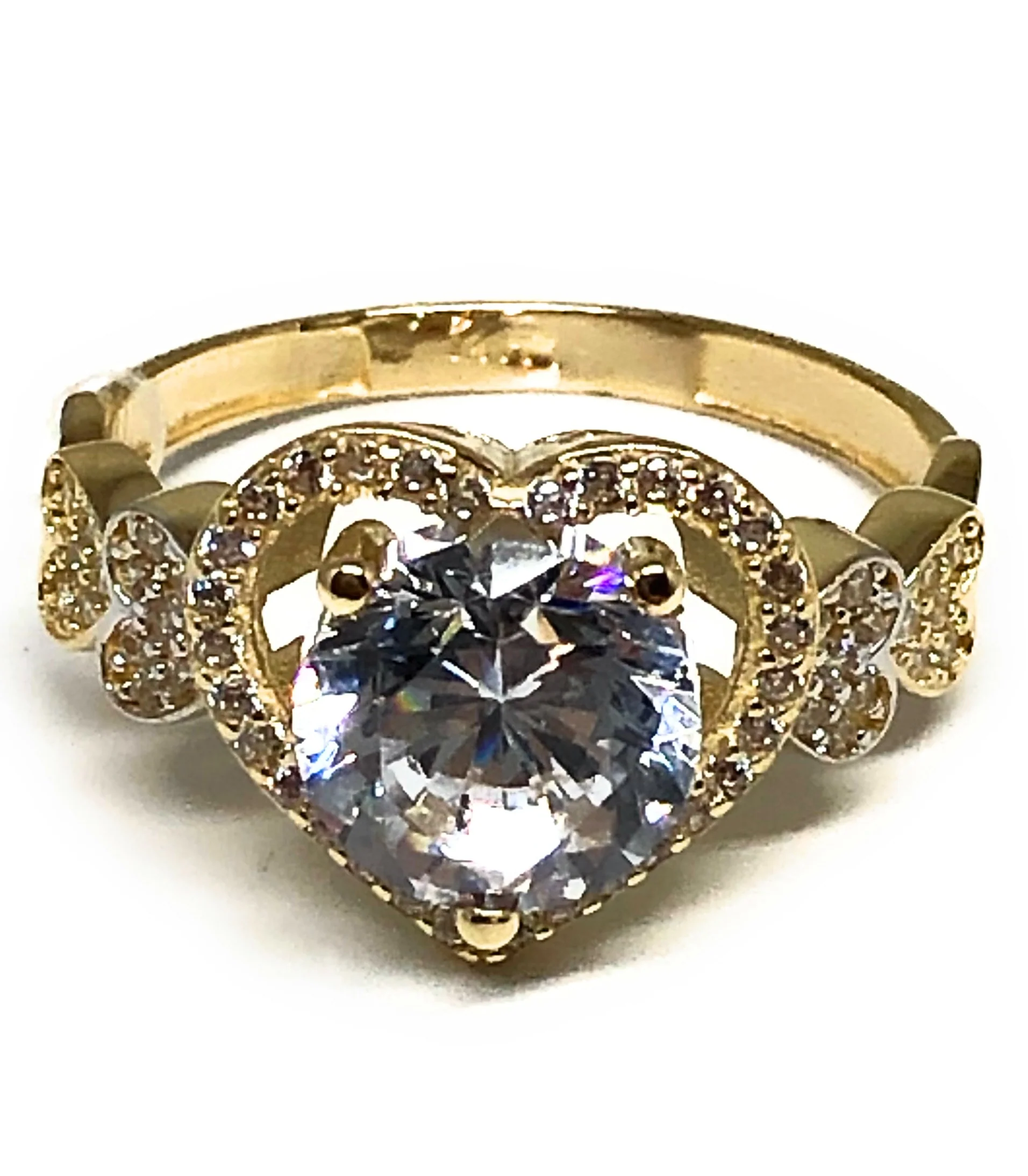 14k Solid Gold Yellow Gold Heart White CZ Ring
