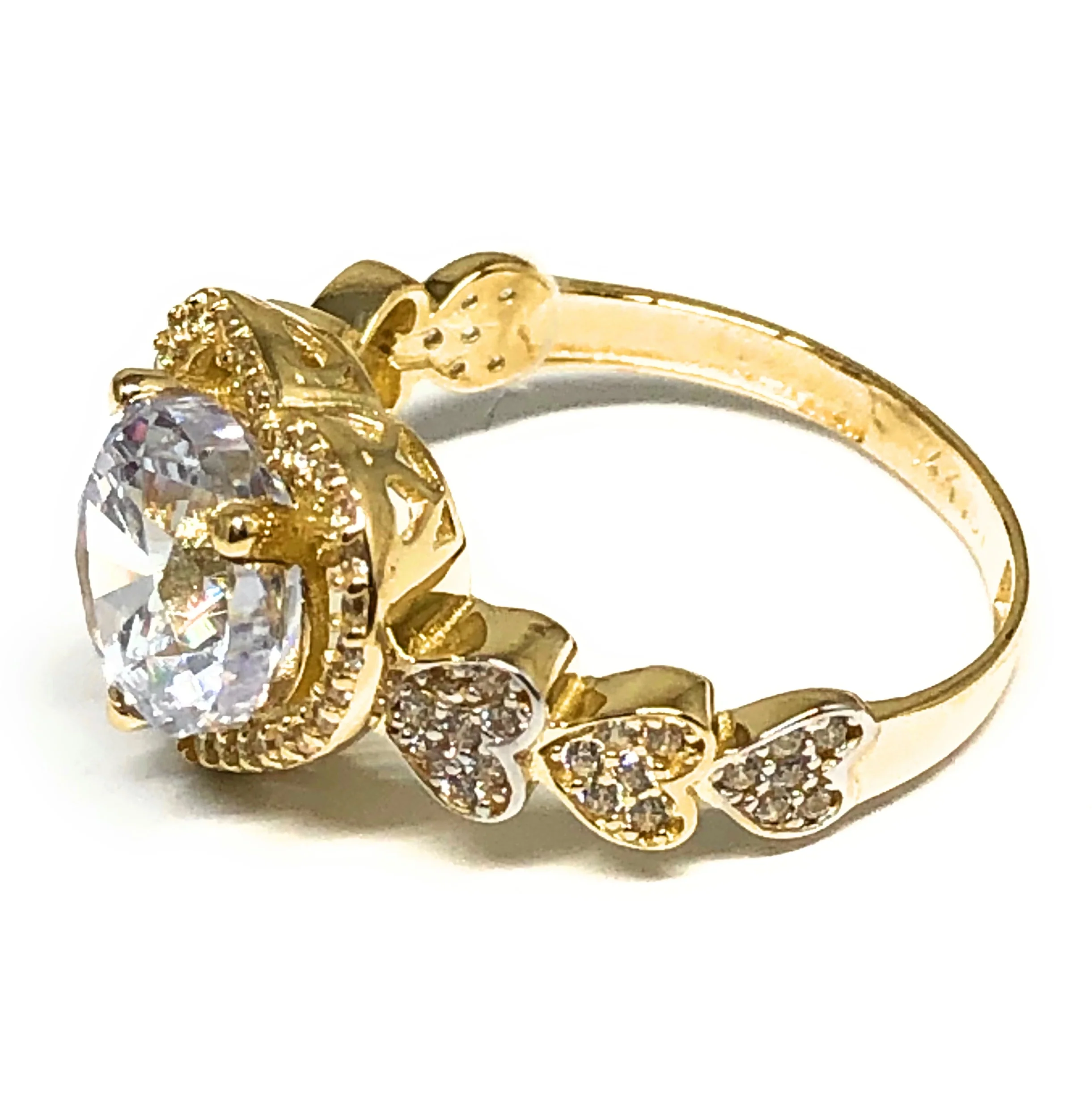 14k Solid Gold Yellow Gold Heart White CZ Ring - Image 2