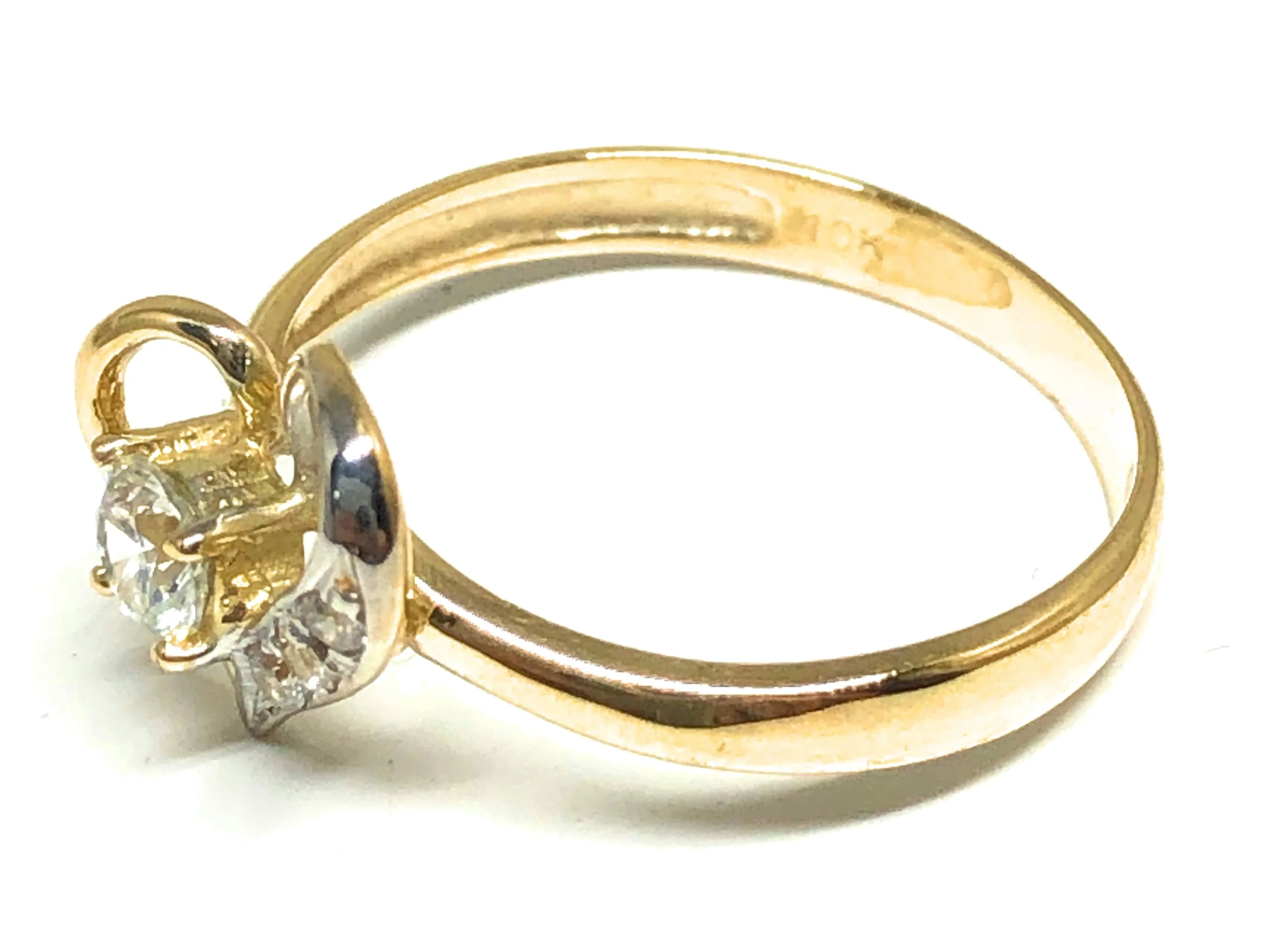 14k Solid Gold Yellow Gold Heart White CZ Ring - Image 3