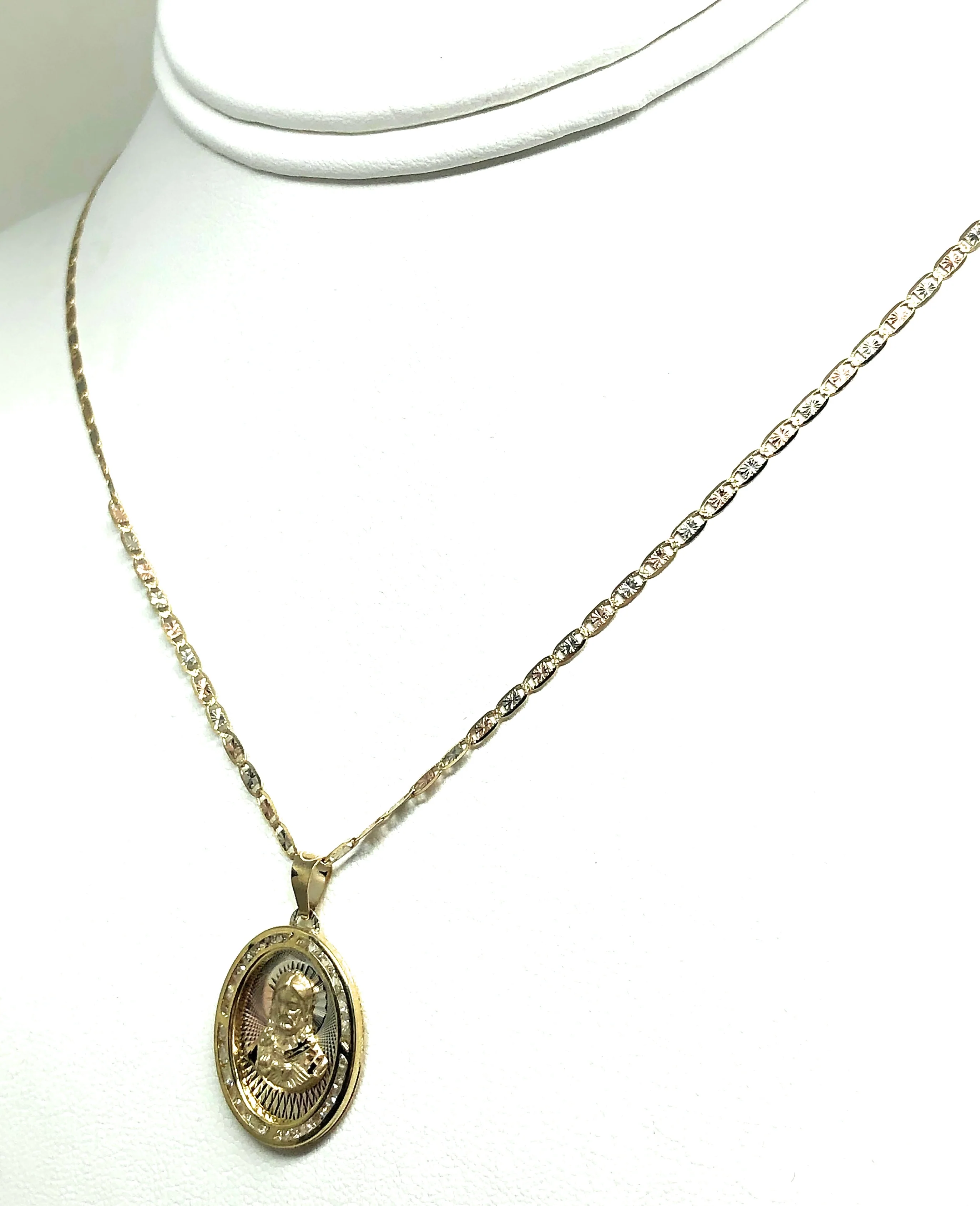 14k Solid Gold Yellow Gold Jesus Sagrado Corazon CZ Pendant Necklace Valentina Chain - Image 7