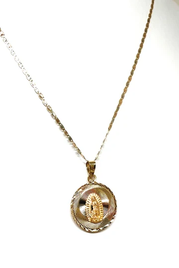14k Solid Gold Yellow Gold Jesus Sagrado Corazon & Virrgin Mary Double Sided Pendant Necklace (MED, SM) - Image 10
