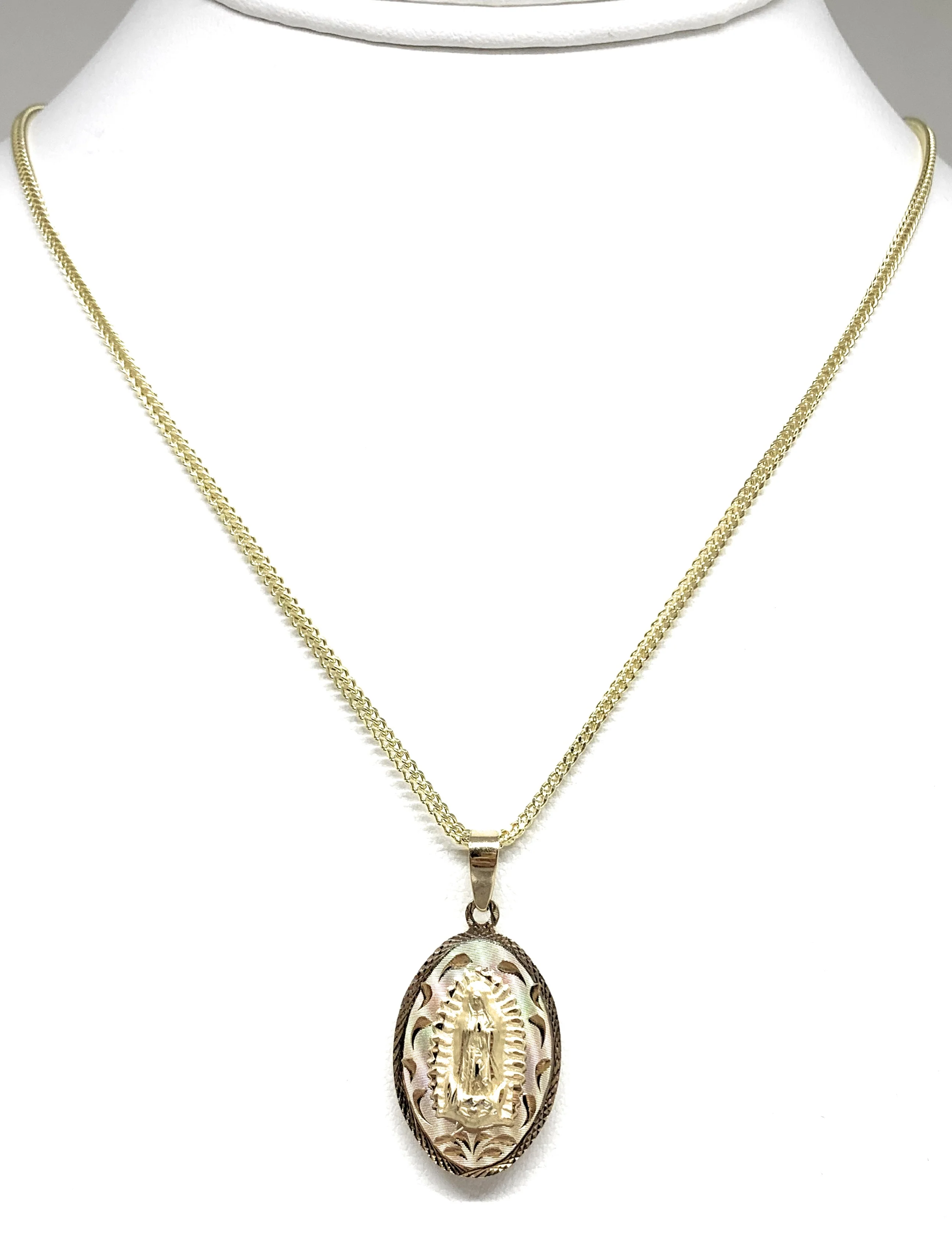 14k Solid Gold Yellow Gold Jesus Sagrado Corazon & Virrgin Mary Double Sided Pendant Necklace - Image 5