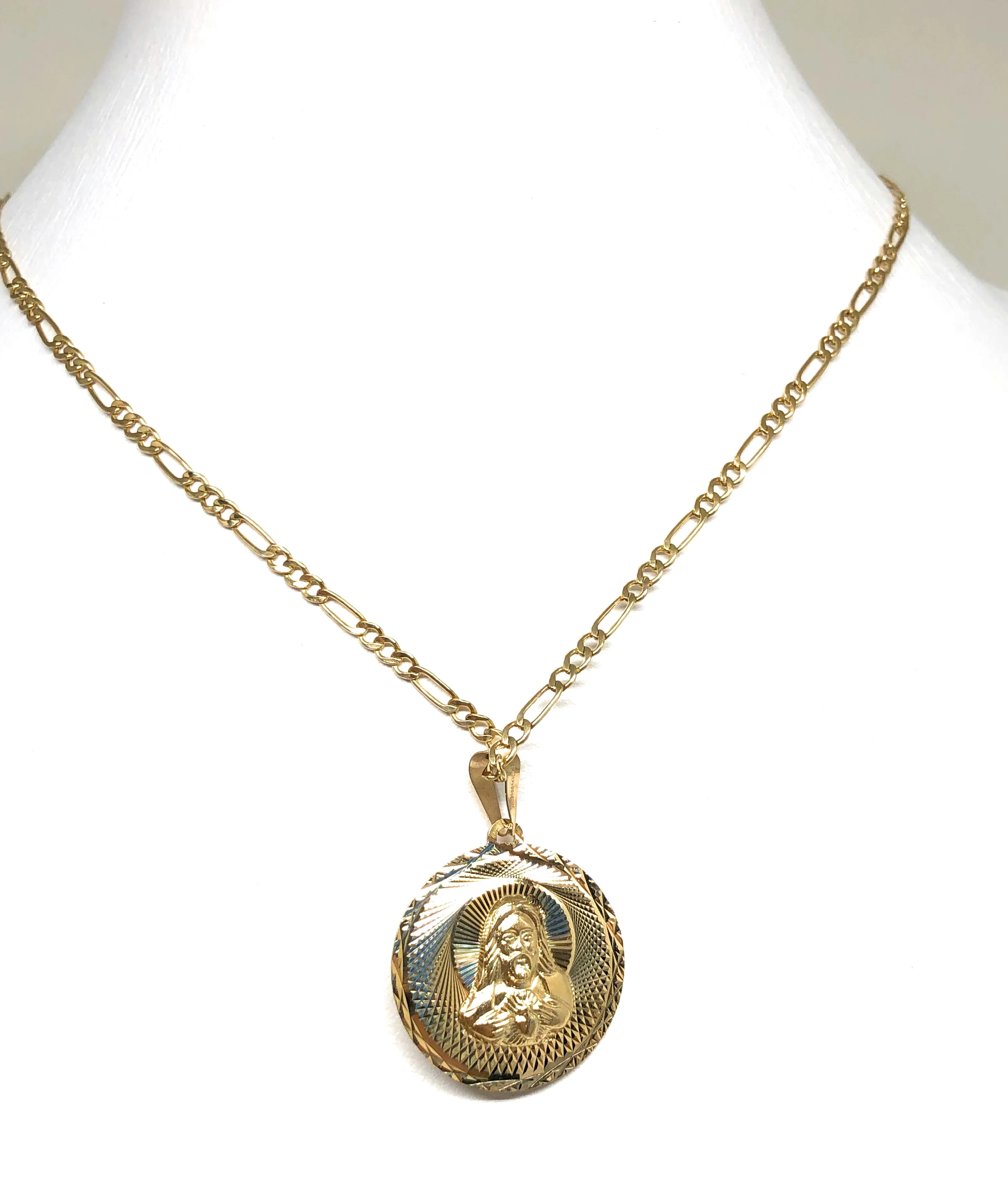 14k Solid Gold Yellow Gold Jesus Sagrado Corazon & Virrgin Mary Double Sided Pendant Necklace (MED,SM) - Image 10
