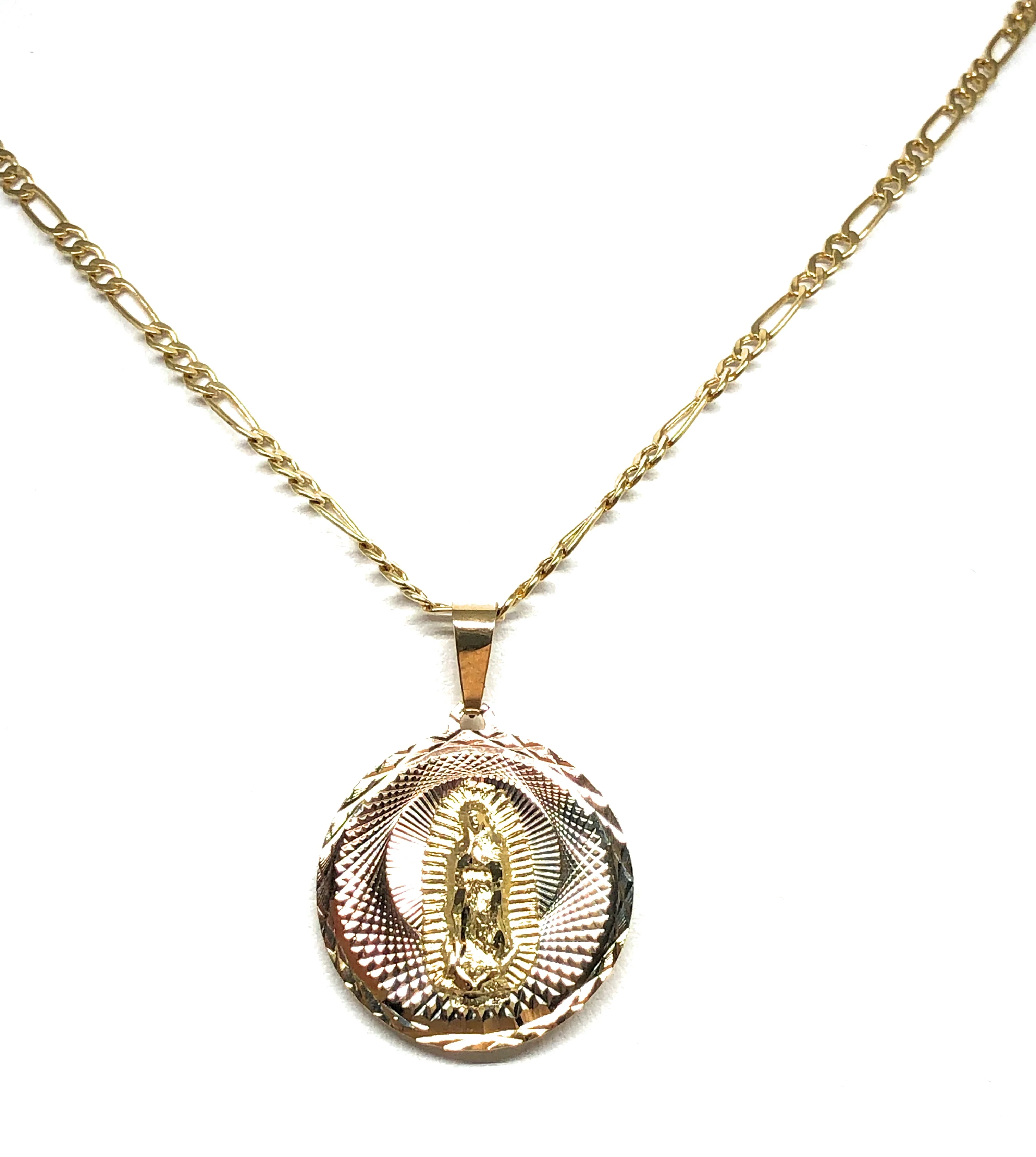 14k Solid Gold Yellow Gold Jesus Sagrado Corazon & Virrgin Mary Double Sided Pendant Necklace (MED,SM) - Image 11