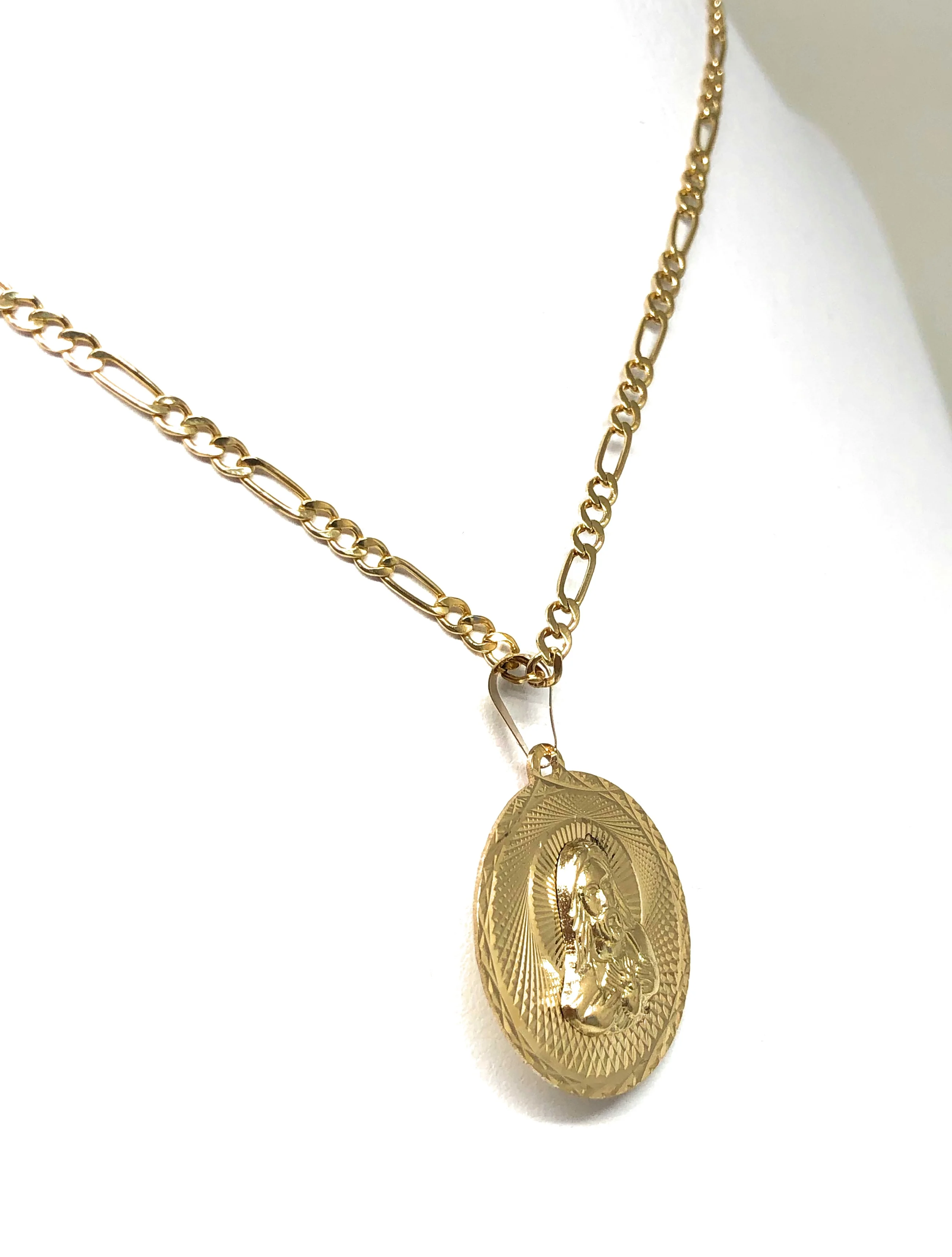 14k Solid Gold Yellow Gold Jesus Sagrado Corazon & Virrgin Mary Double Sided Pendant Necklace (MED,SM) - Image 9