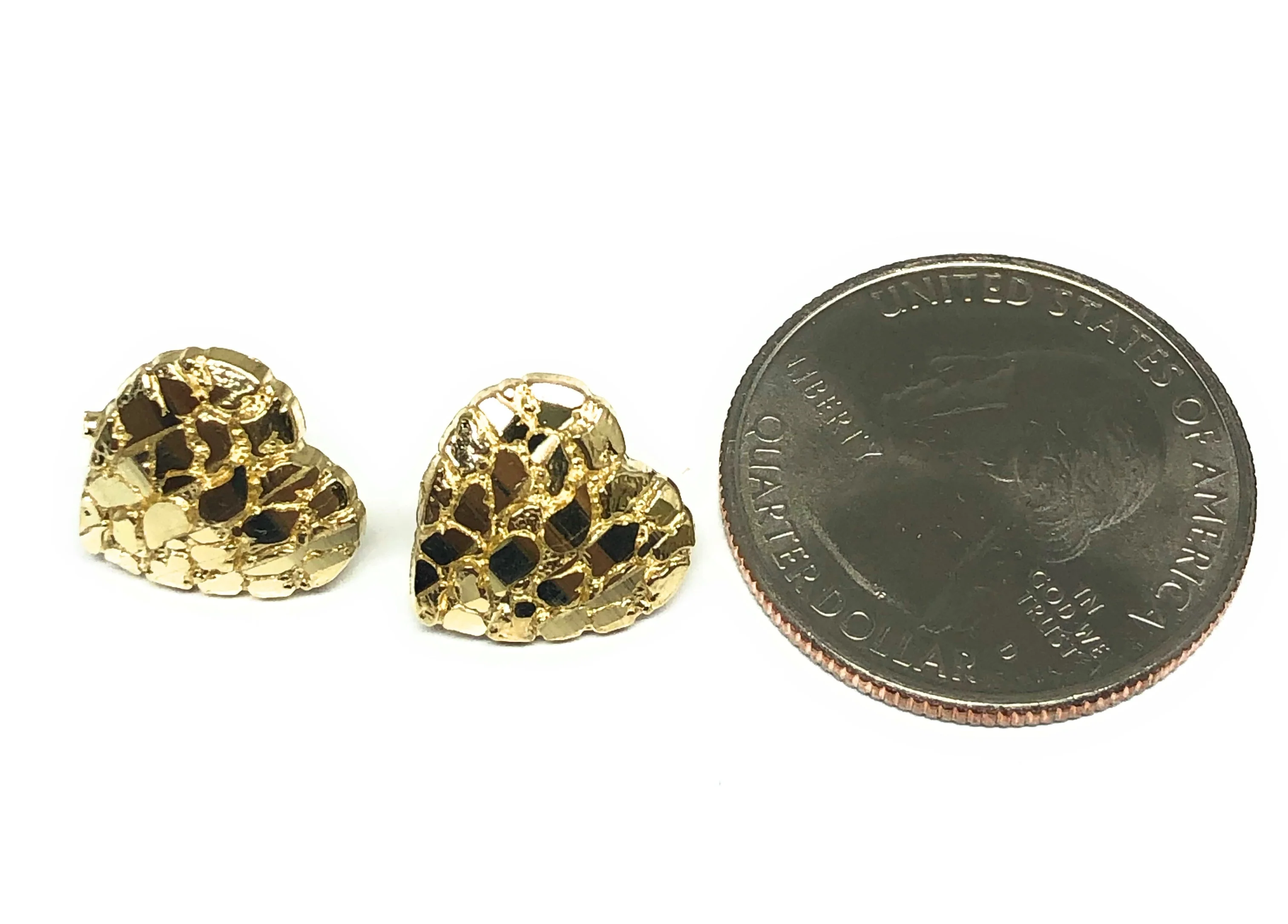14k Solid Gold Yellow Heart Nugget Stud Earrings (SM,MED,LG) - Image 2