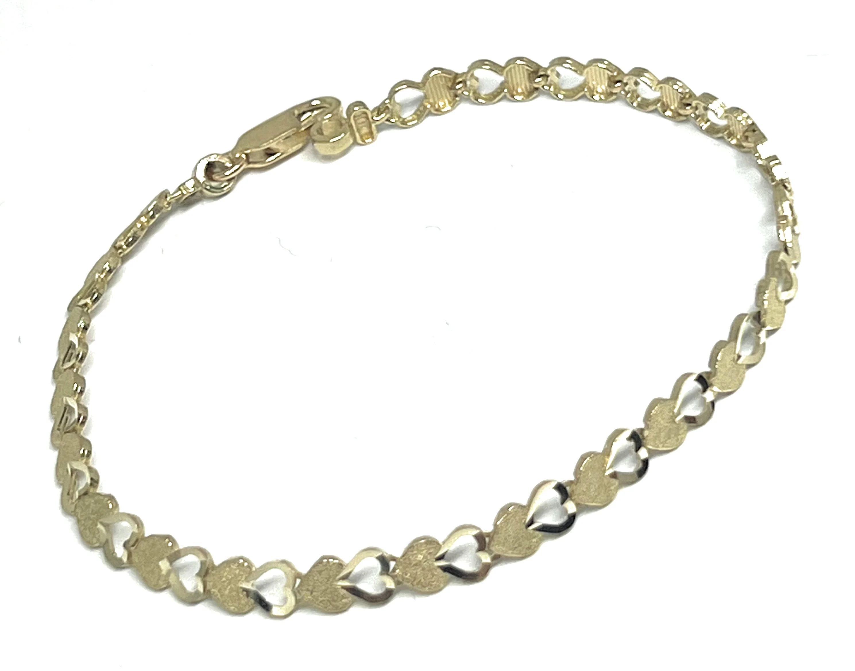 14k Solid Gold Yellow HEARTS 7.5 INCH 4.5MM BRRACELET - Image 7
