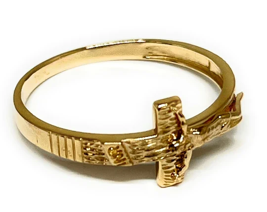14k Solid Gold Yellow Jesus Cross Crucifix Ring (FC 171) - Image 2