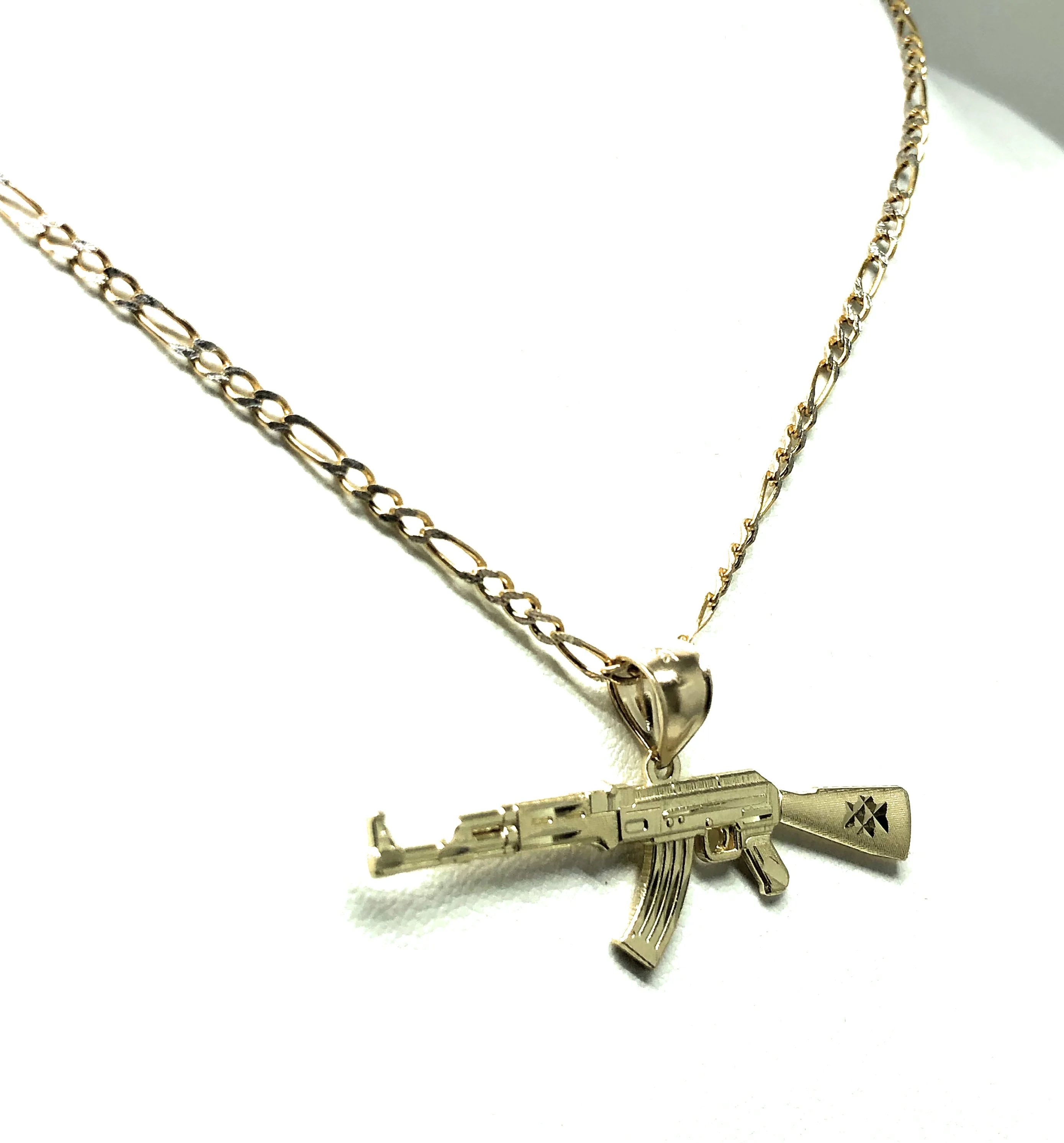 14k Solid Gold Yellow Machine Gun AK-47 Pendant Necklace - Image 6