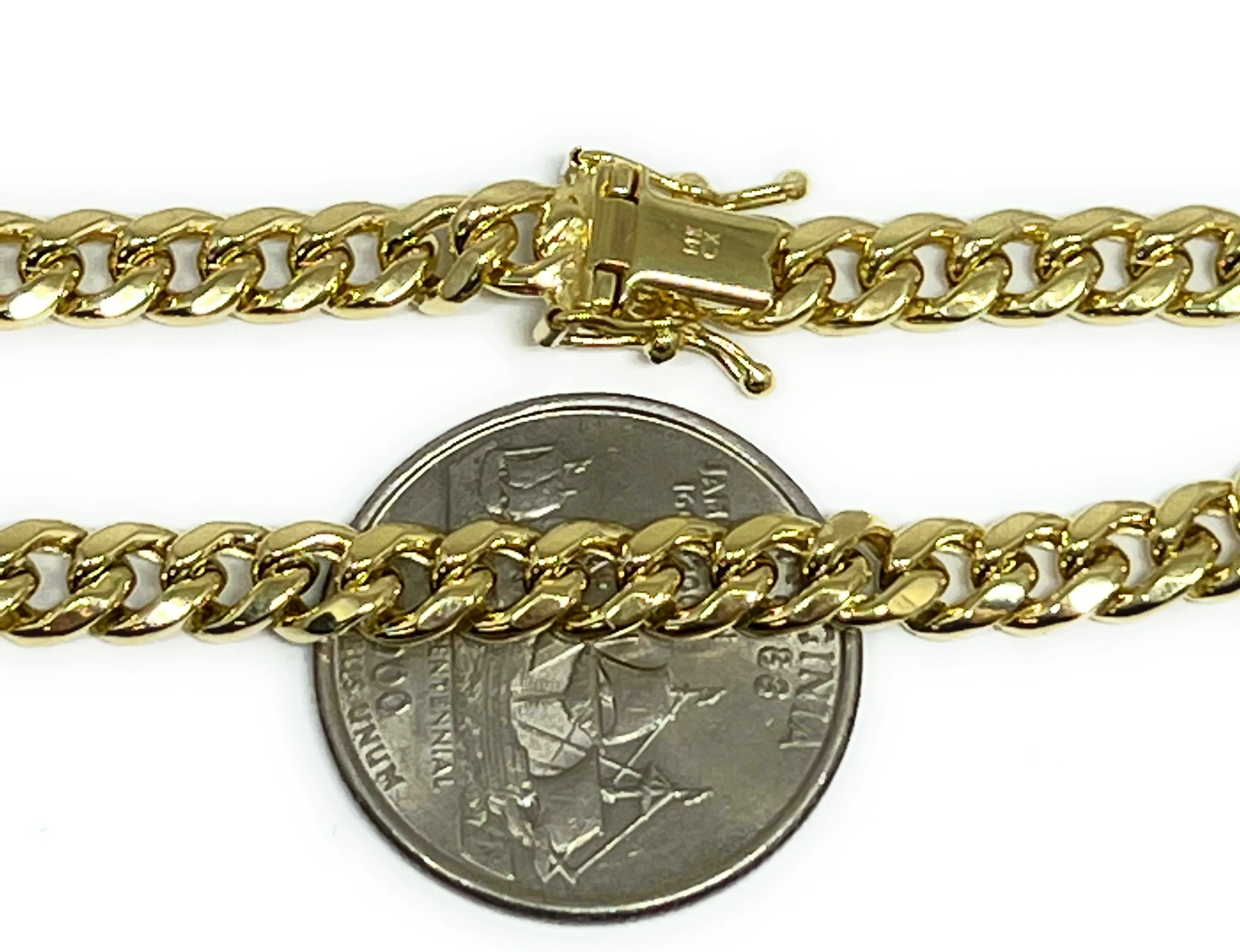 14k Solid Gold Yellow Miami Cuban Link Brracelet Box Lock 8 inch 5.5-6mm Width (SEMI-HOLLOW STYLE) - Image 4