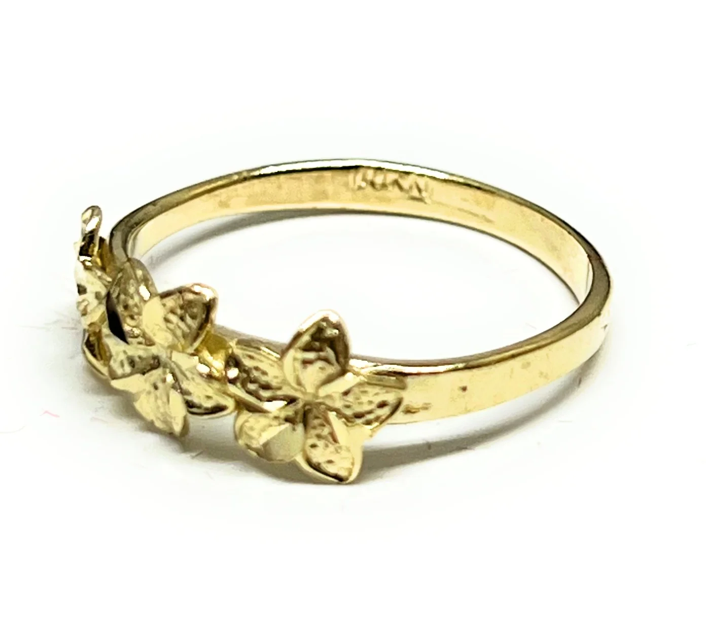 10k Solid Gold Yellow MINI Three PLUMERIA Flower Ring - Image 4