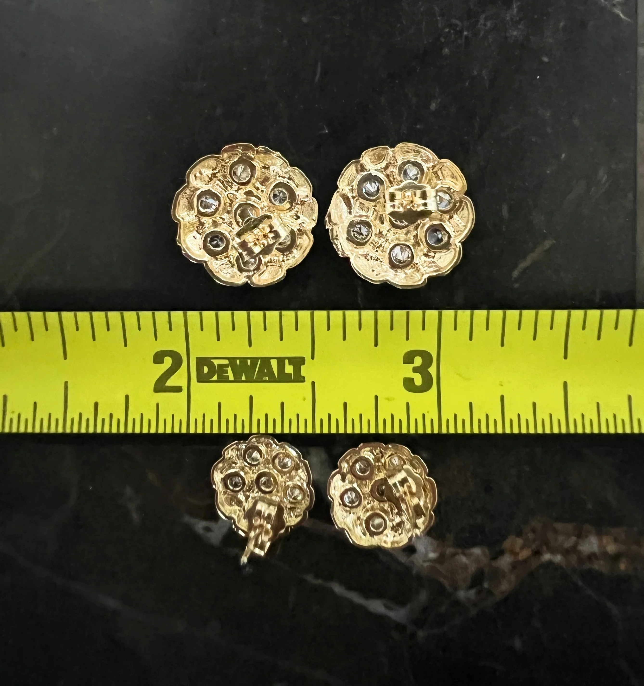 10k Solid Gold Yellow Nugget Cluster CZ Stud Earrings (SM,MED) - Image 2