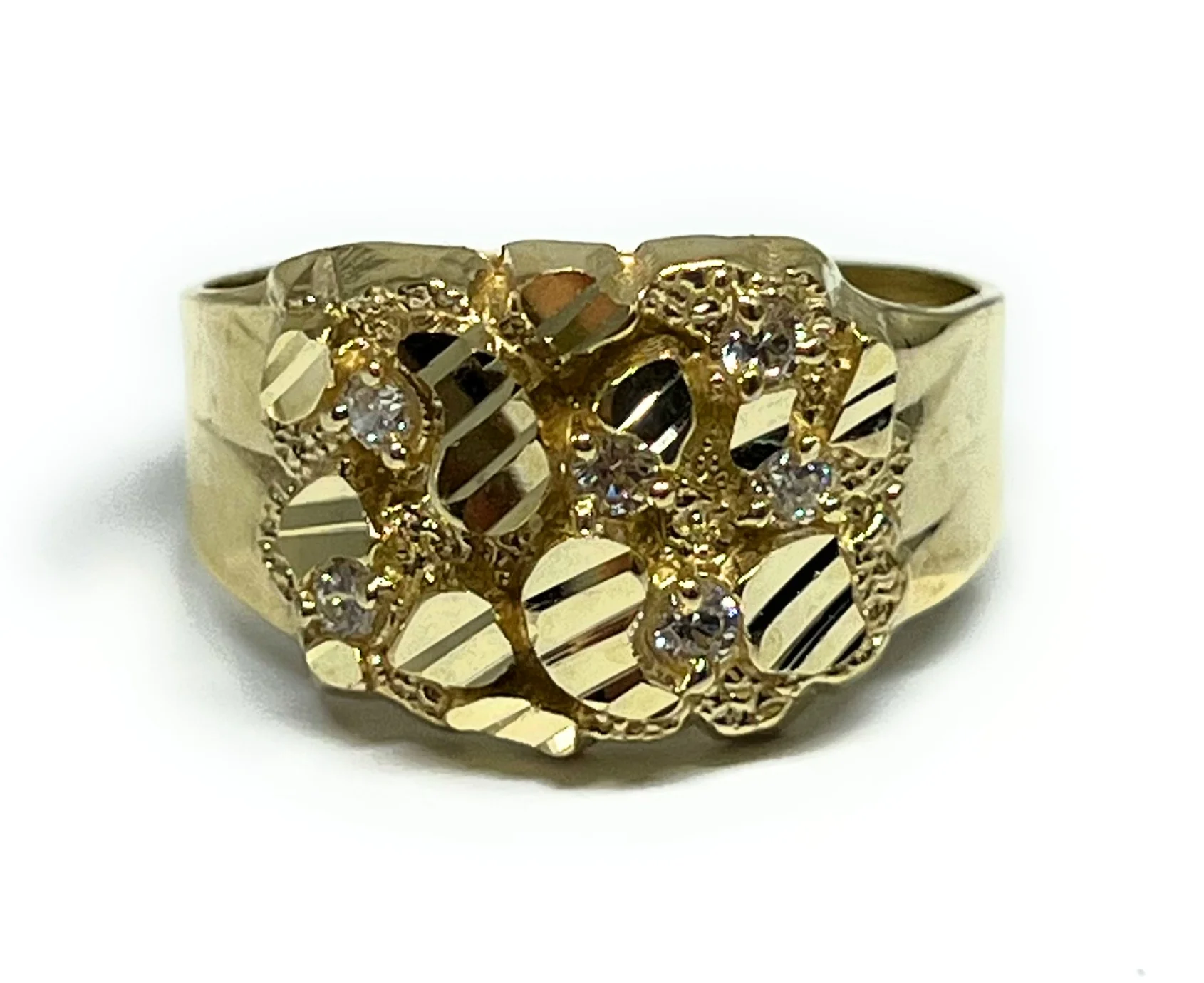 14k Solid Gold Yellow Nugget CZ Ring