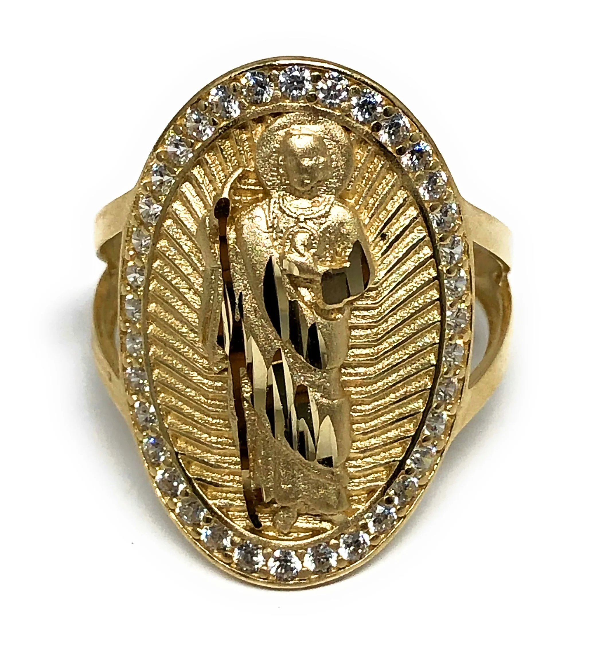 14k Solid Gold Yellow Oval CZ Saan Judas Ring - Image 2