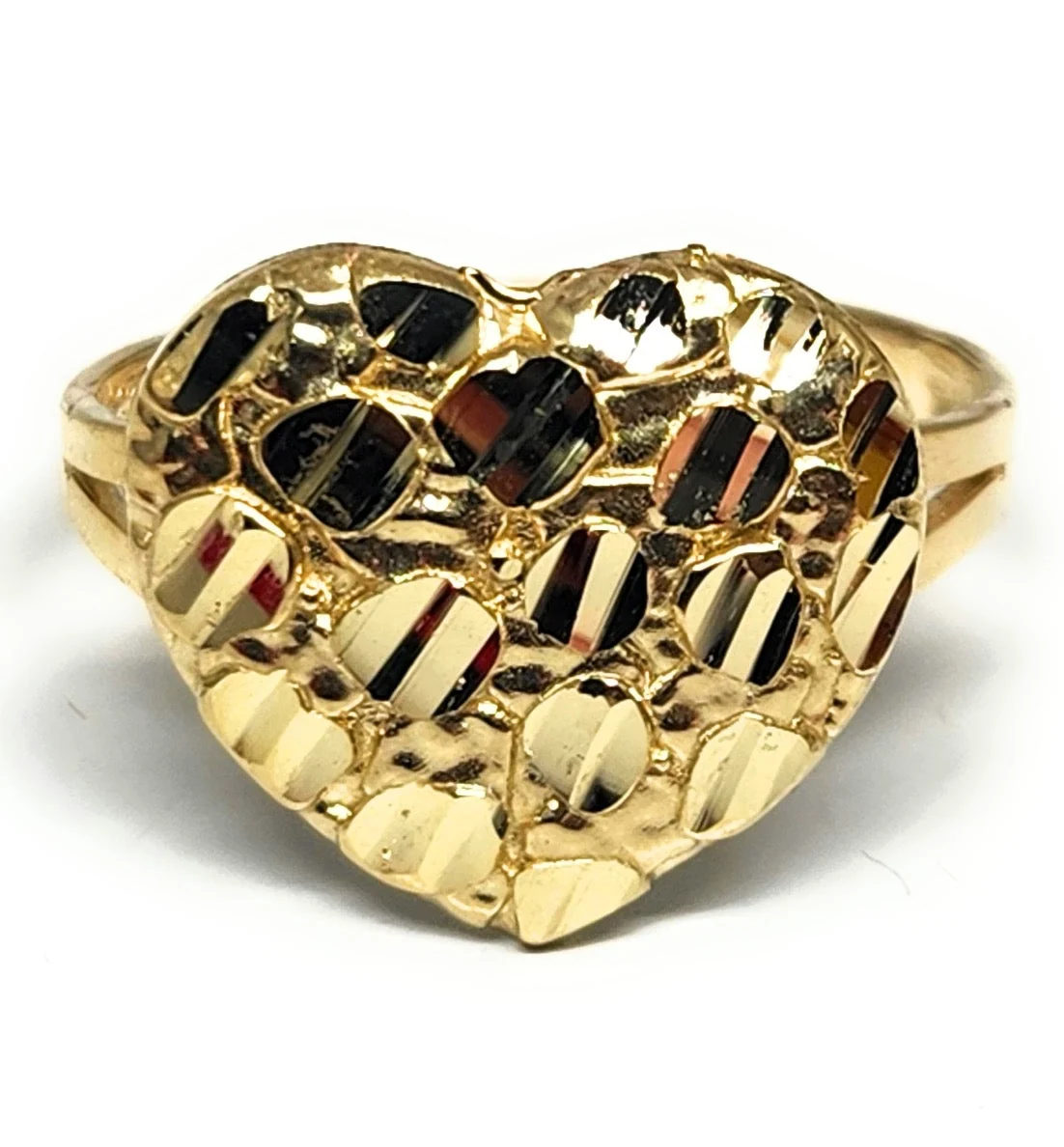 14k Solid Gold Yellow PUFFY Nugget Heart Ring (MED)