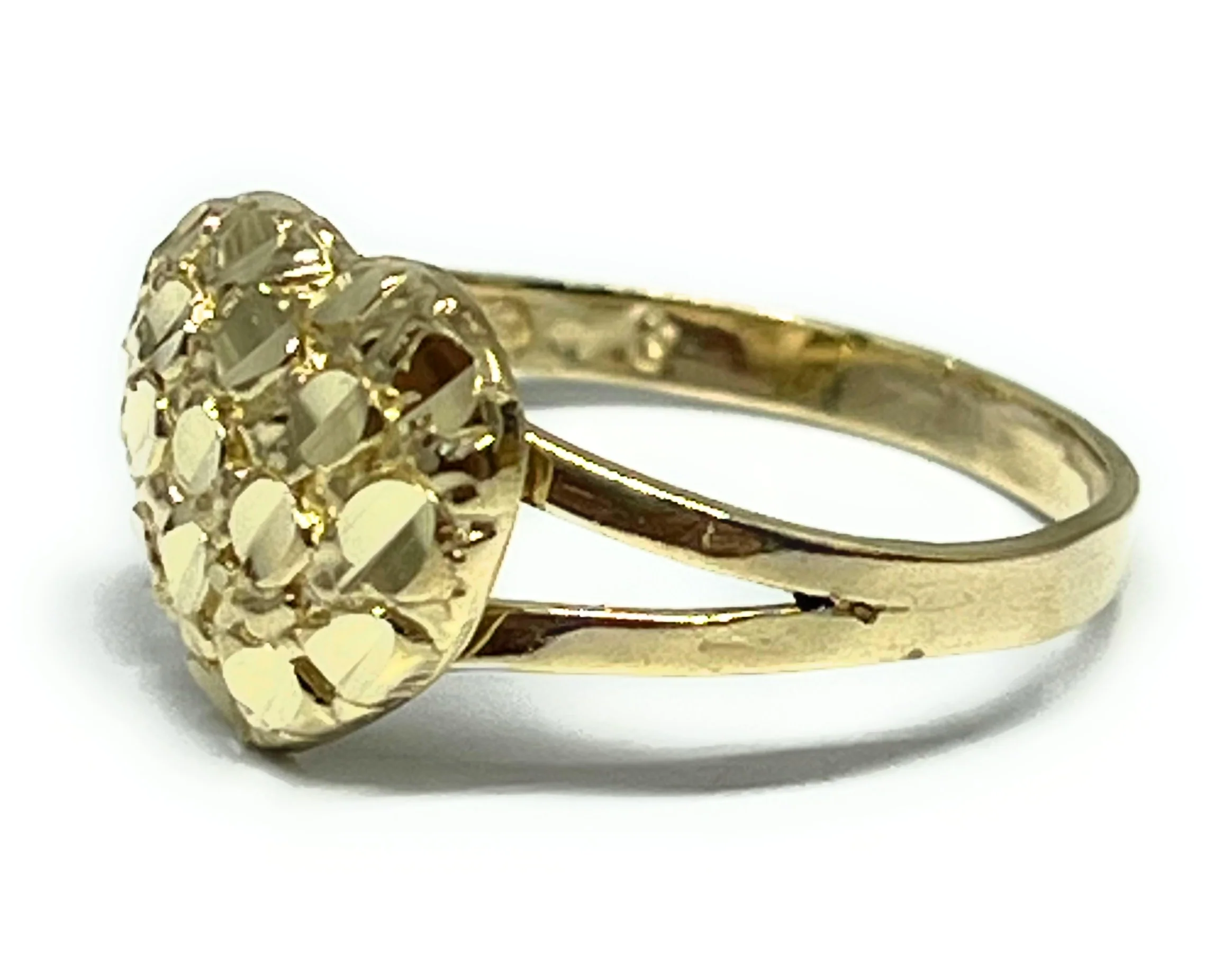 14k Solid Gold Yellow PUFFY Nugget Heart Ring (SM) - Image 2
