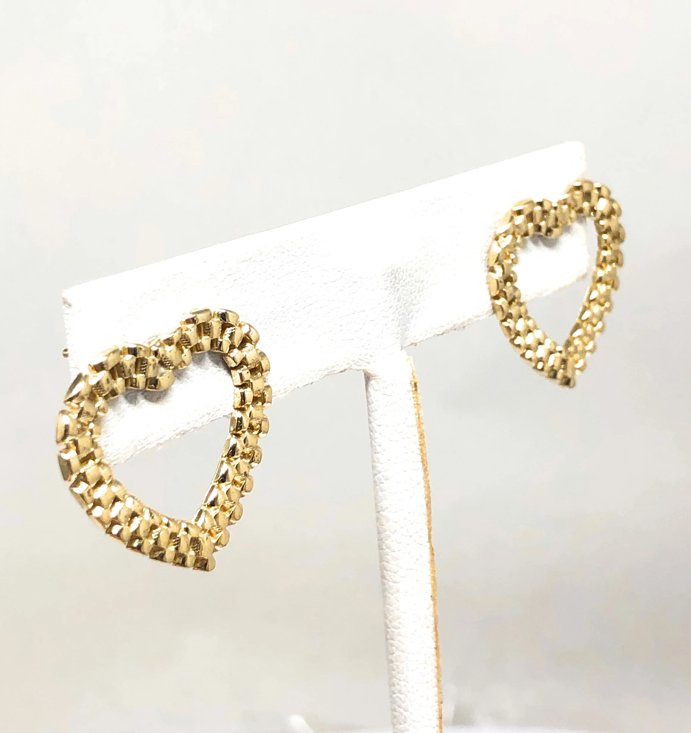 14k Solid Gold Yellow "Rolex" Style Heart Stud Earrings (SM, MED) - Image 5