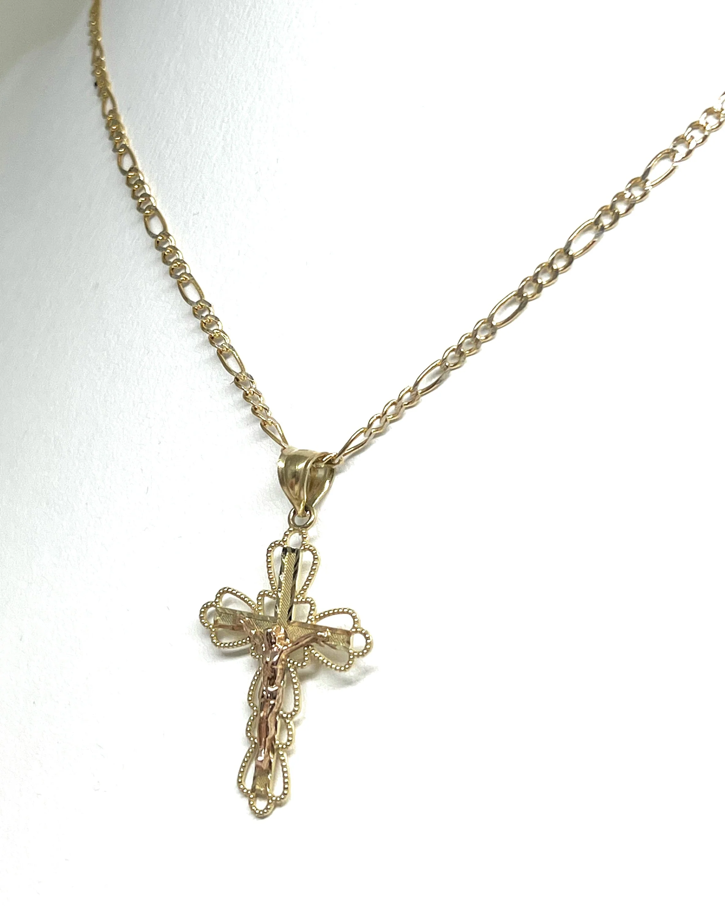 14k Solid Gold Yellow & Rose 2-Tone Jesus Cross Crucifix Pendant Necklace - Image 7