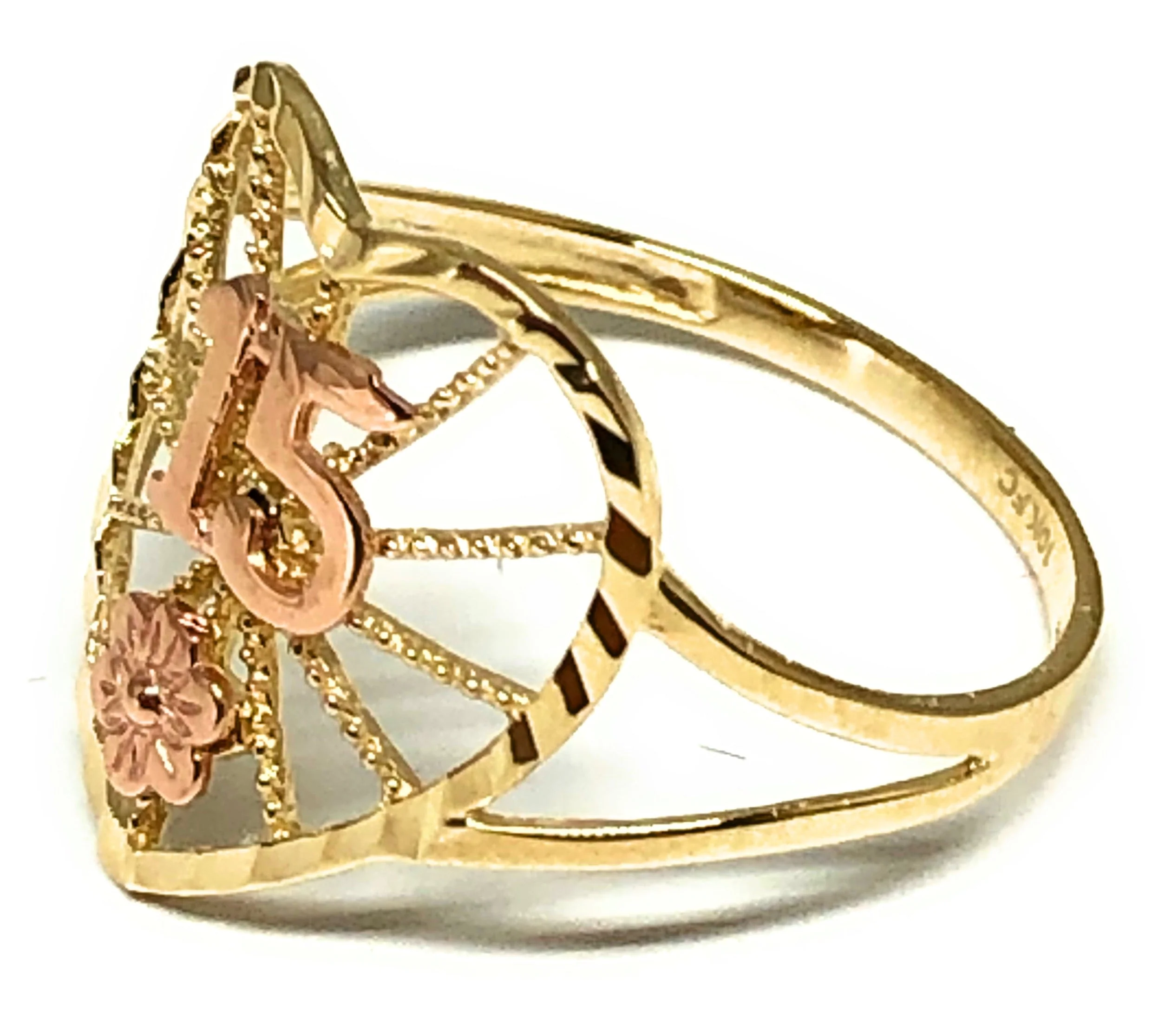 14k Solid Gold Yellow & Rose Gold 15 Años Heart Ring (FC 202) - Image 3