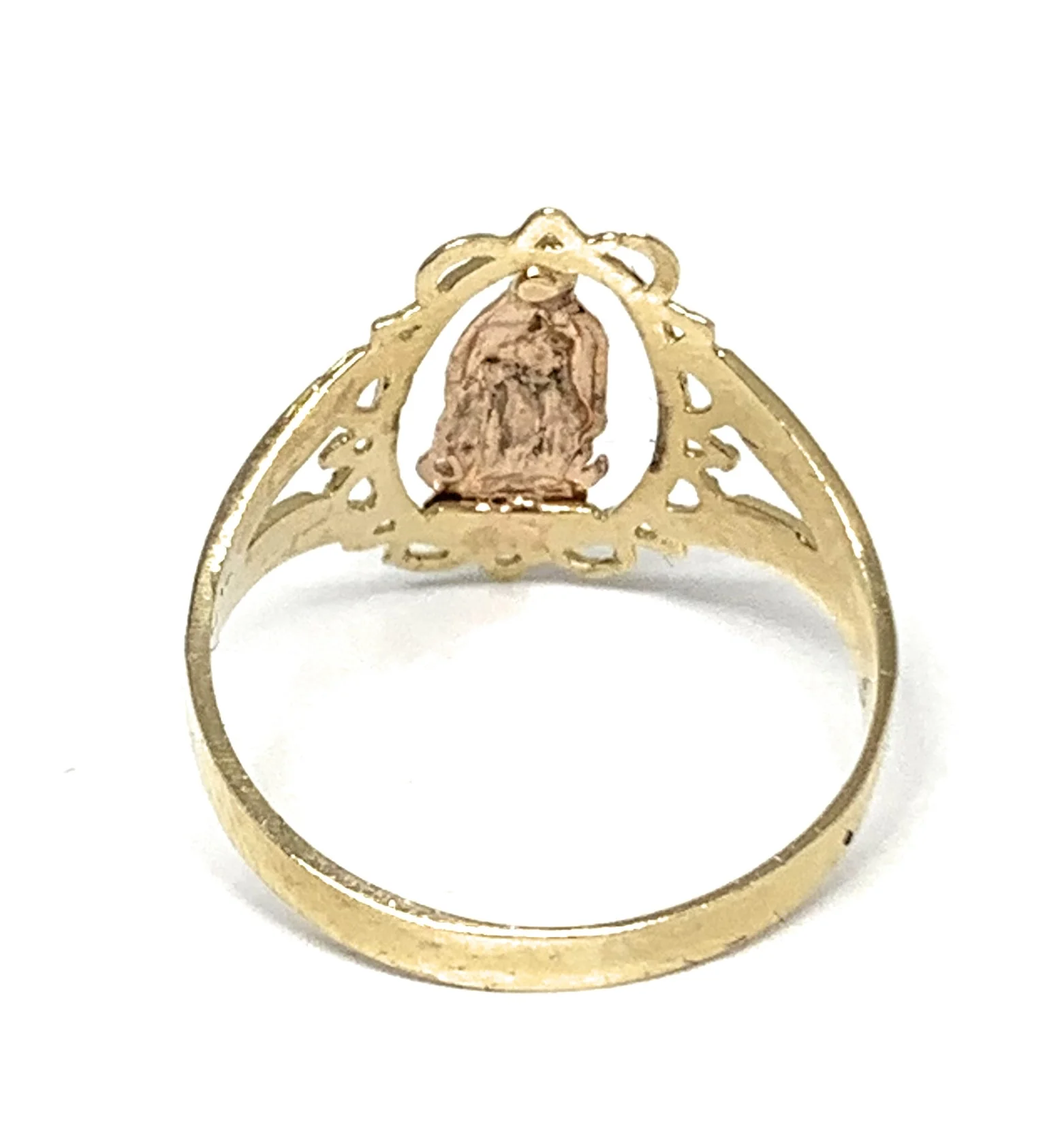 14k Solid Gold Yellow & Rose Gold Classic Virrgin Mary Ring - Image 3