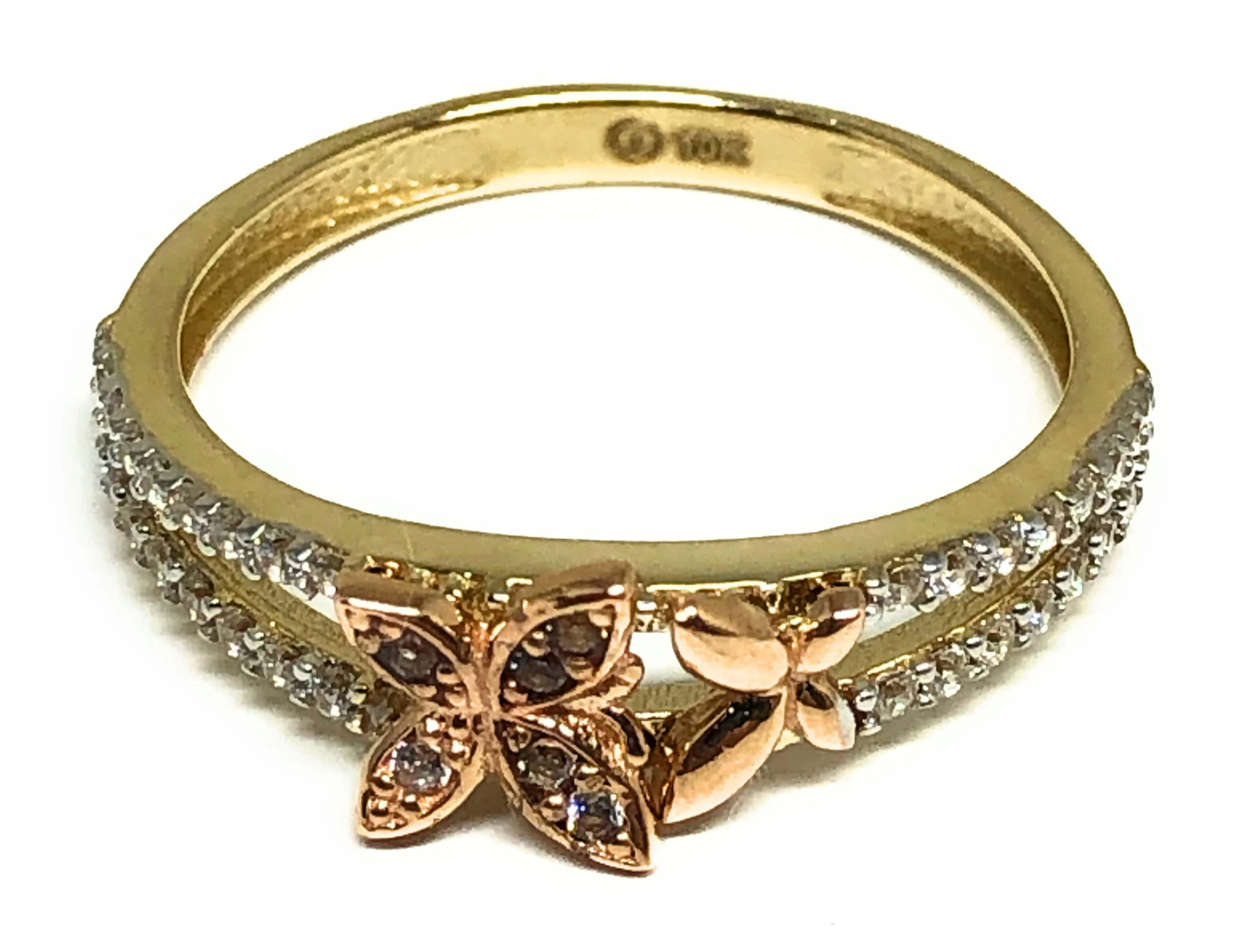 10k Solid Gold Yellow & Rose Gold CZ Flower Ring