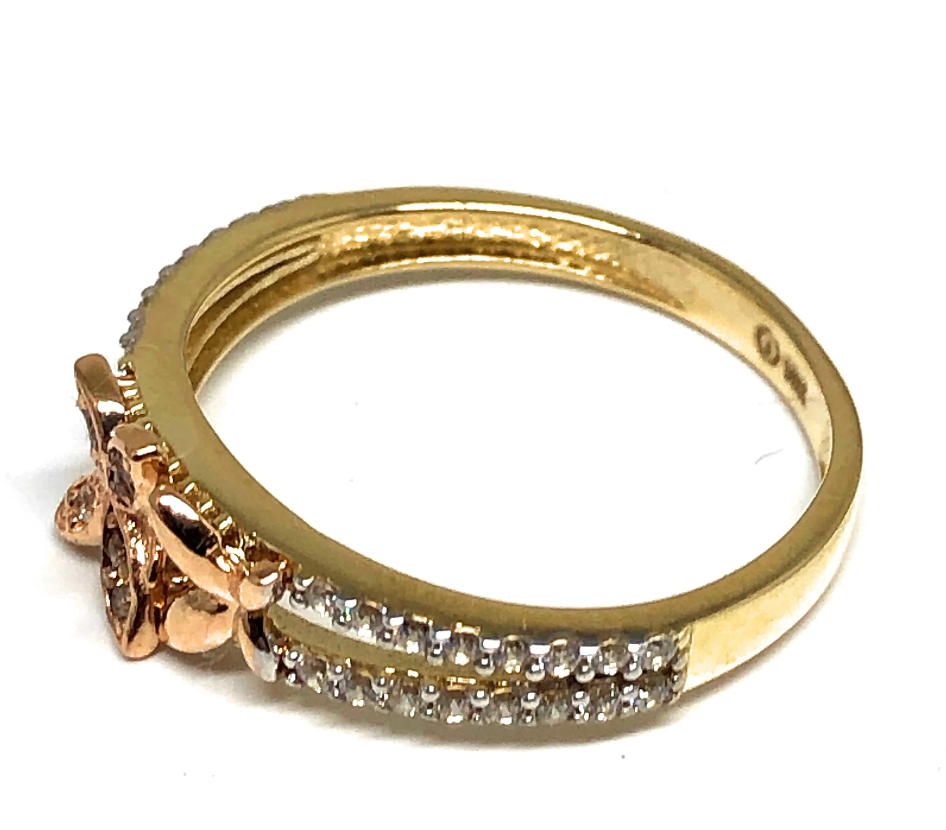 10k Solid Gold Yellow & Rose Gold CZ Flower Ring - Image 2