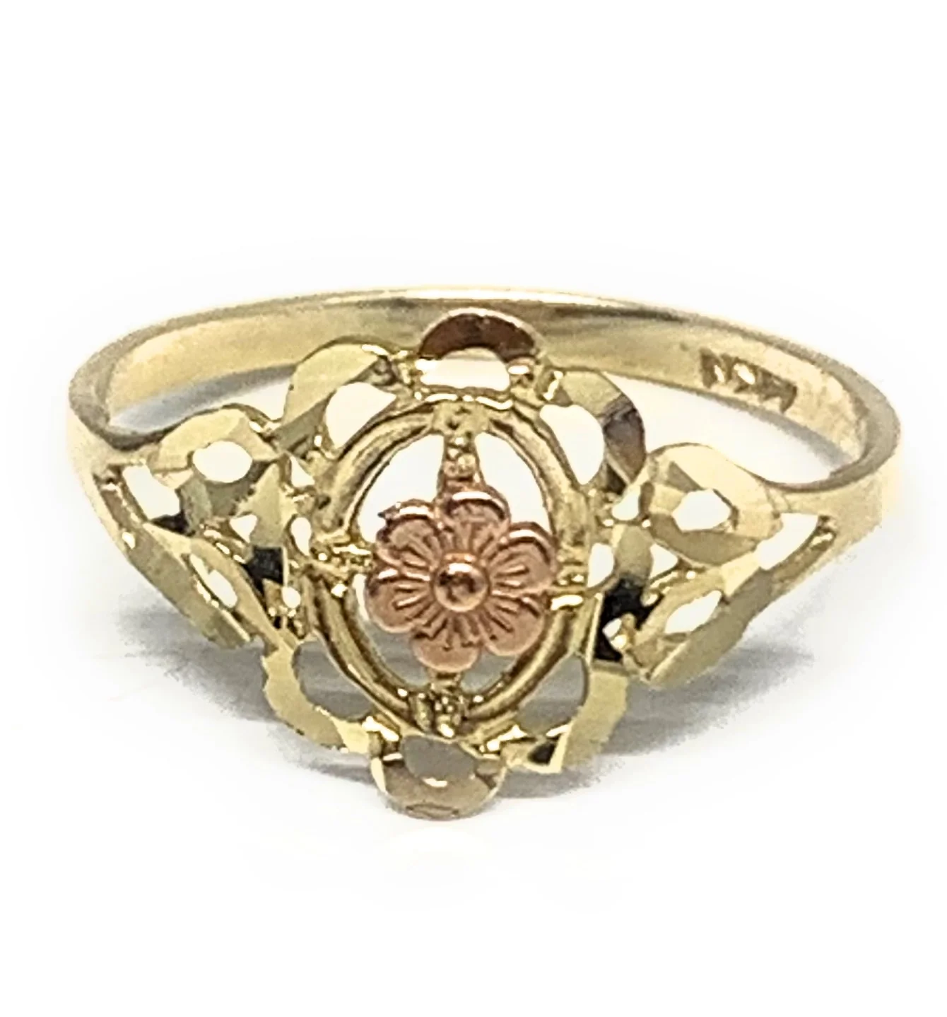 14k Solid Gold Yellow & Rose Gold Flower Ring