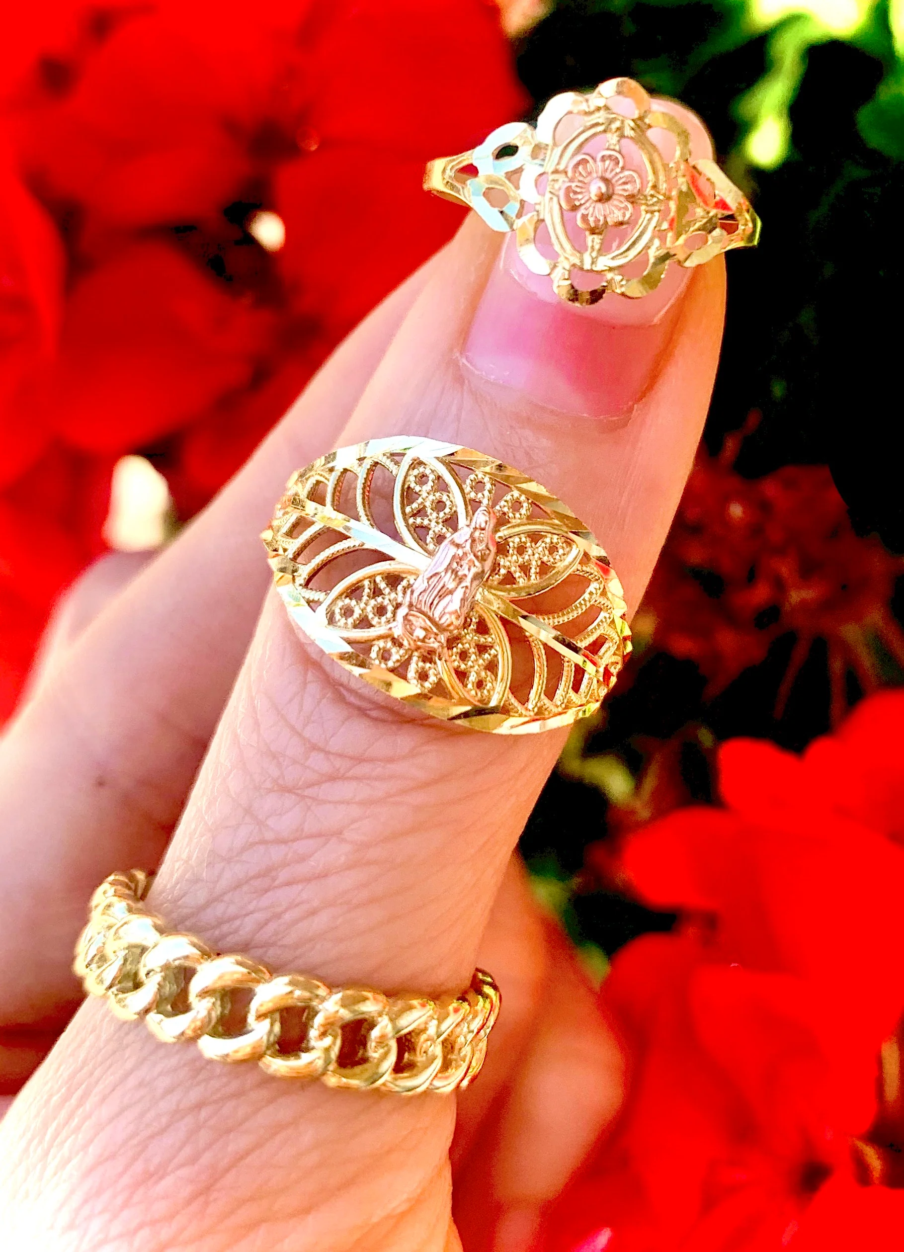 14k Solid Gold Yellow & Rose Gold Flower Ring - Image 4