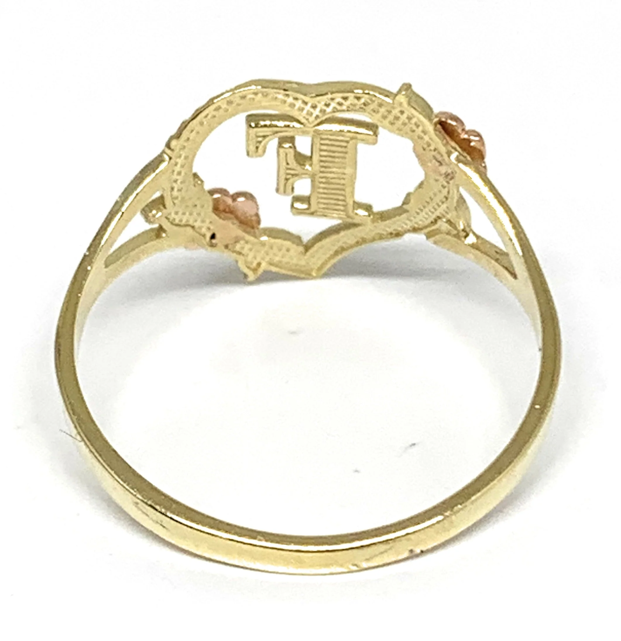 14k Solid Gold Yellow & Rose Gold Heart CUSTOMIZED Initial Ring - Image 3