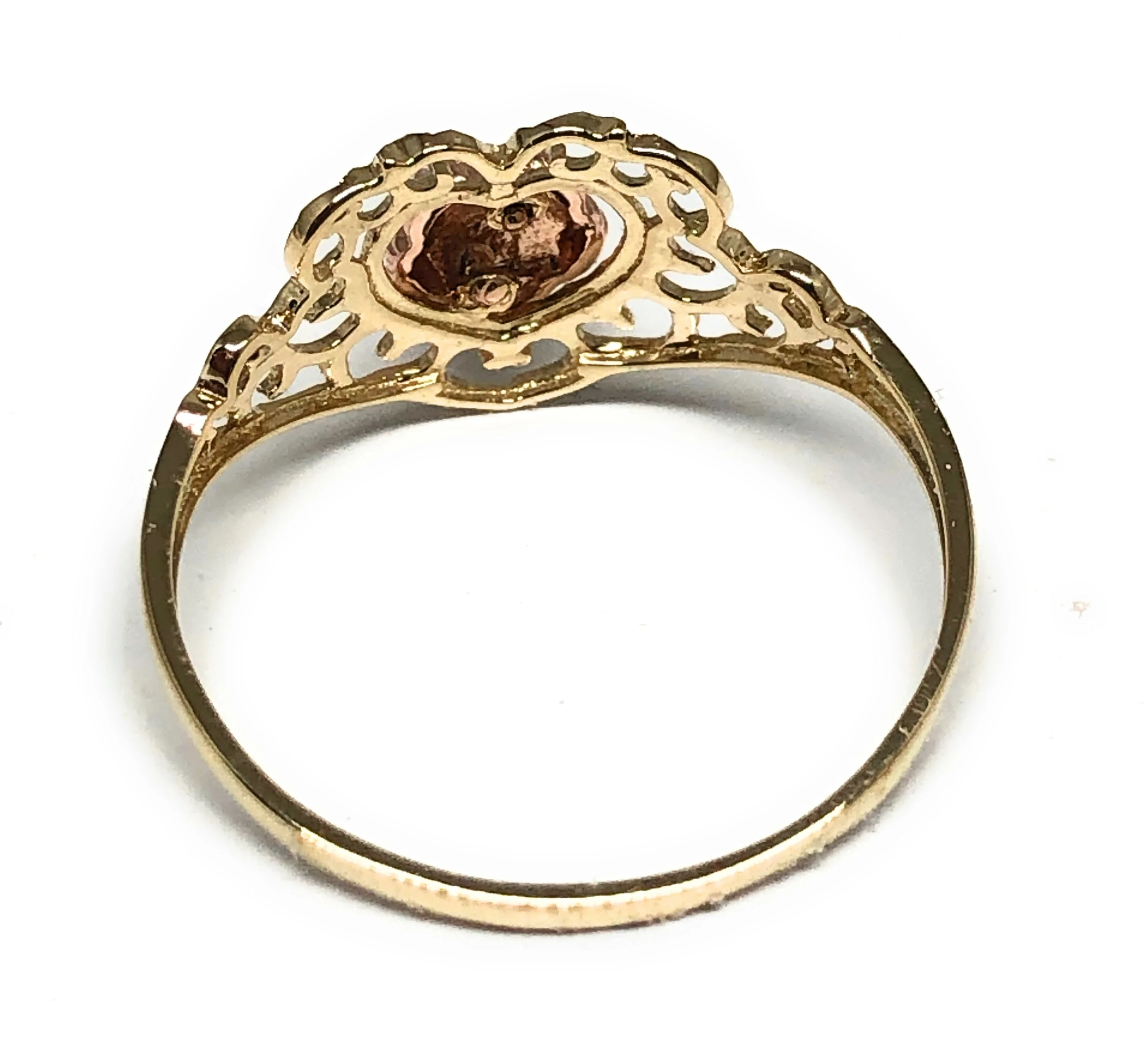 14k Solid Gold Yellow & Rose Gold Heart Flower Ring (FC 180) - Image 3