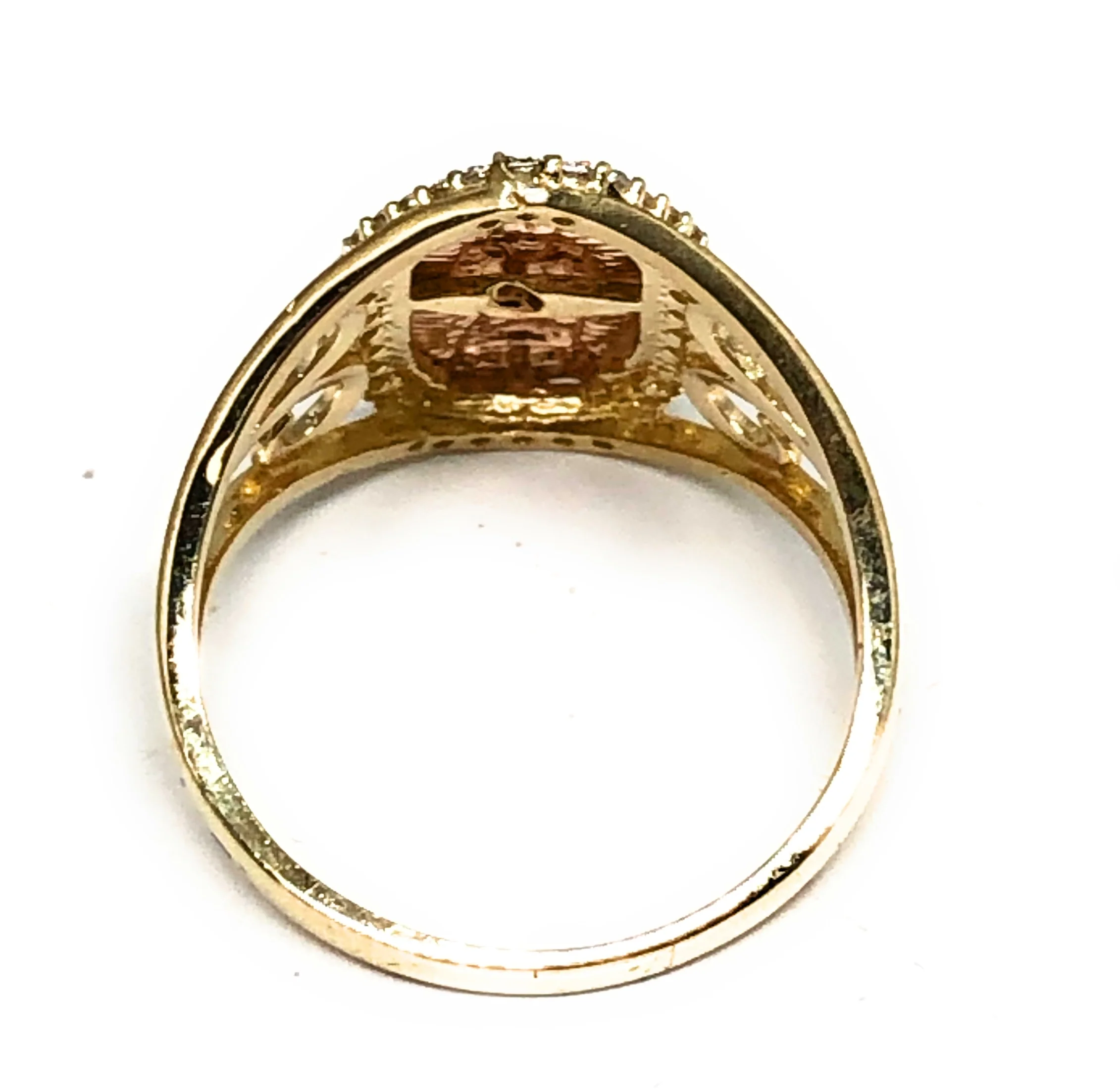 14k Solid Gold Yellow & Rose Gold Virrgin Mary CZ Ring - Image 3