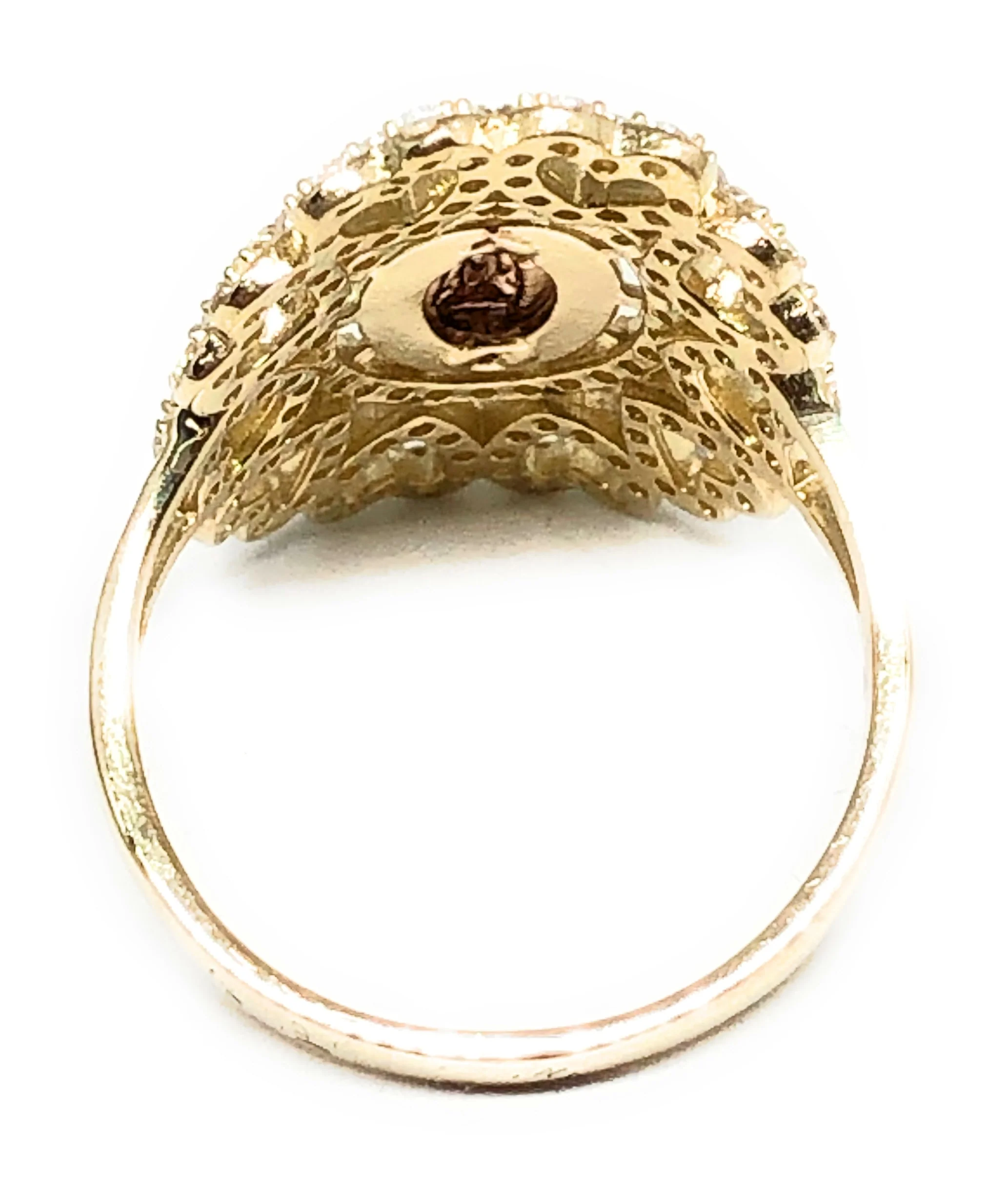 14k Solid Gold Yellow & Rose Gold Virrgin Mary Hearts CZ Ring - Image 2