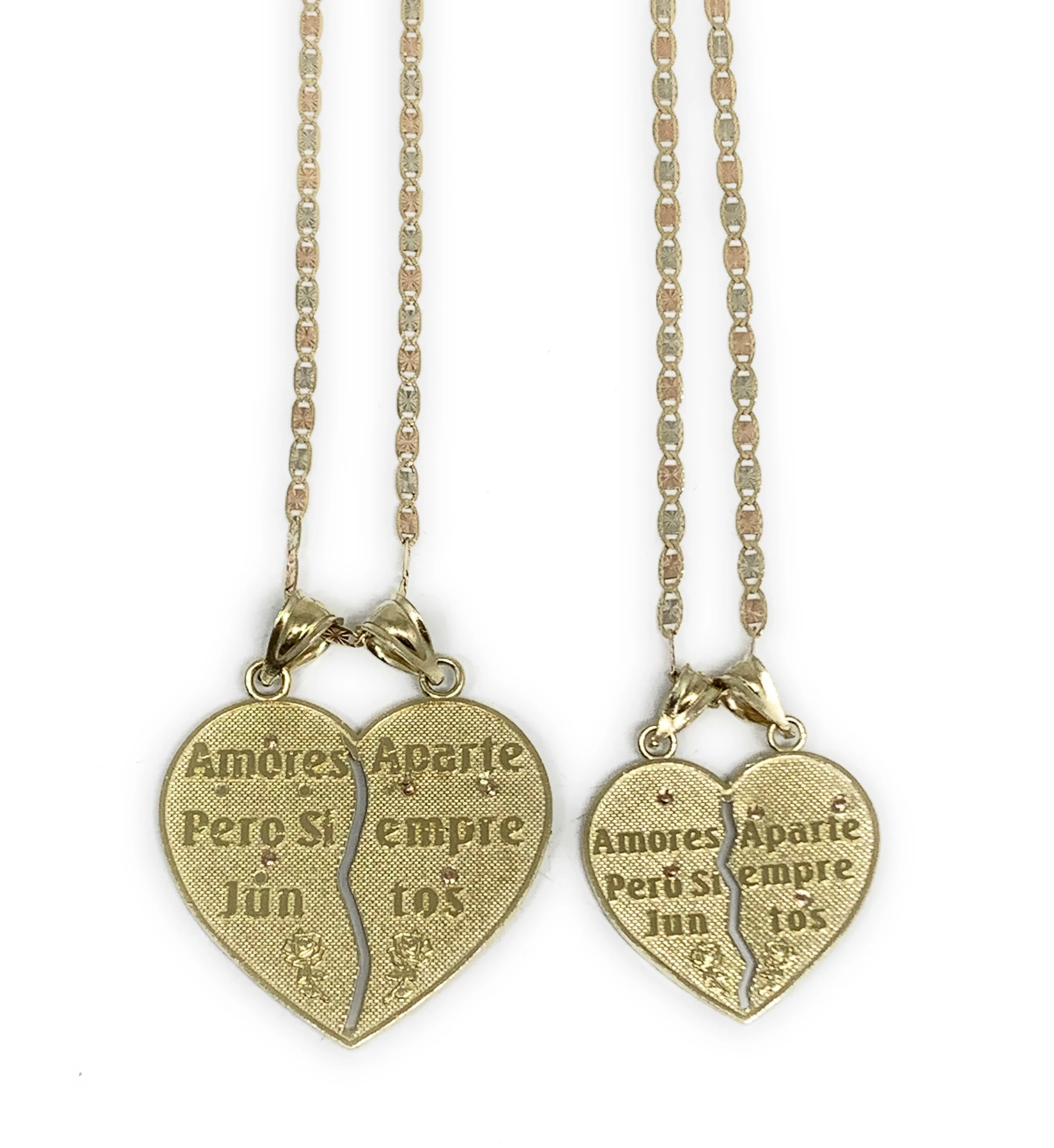 14k Solid Gold Yellow & Rose Gold Virrgin Mary Jesus Cristo "Te Amo" Heart Split Pendant (LG,MED) - Image 3