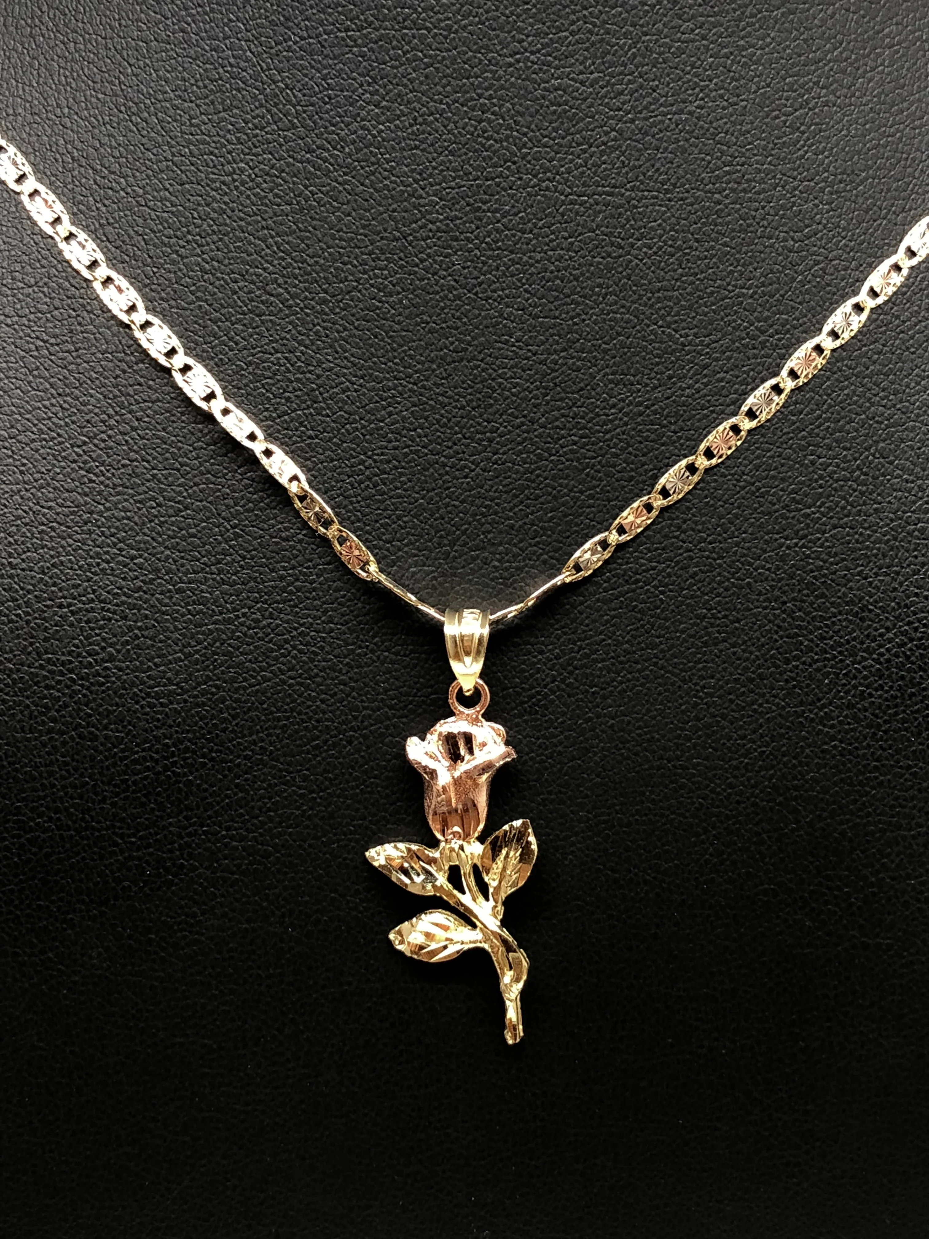 14k Solid Gold Yellow & Rose Pendant Necklace Tri-Color Valentina Chain - Image 5