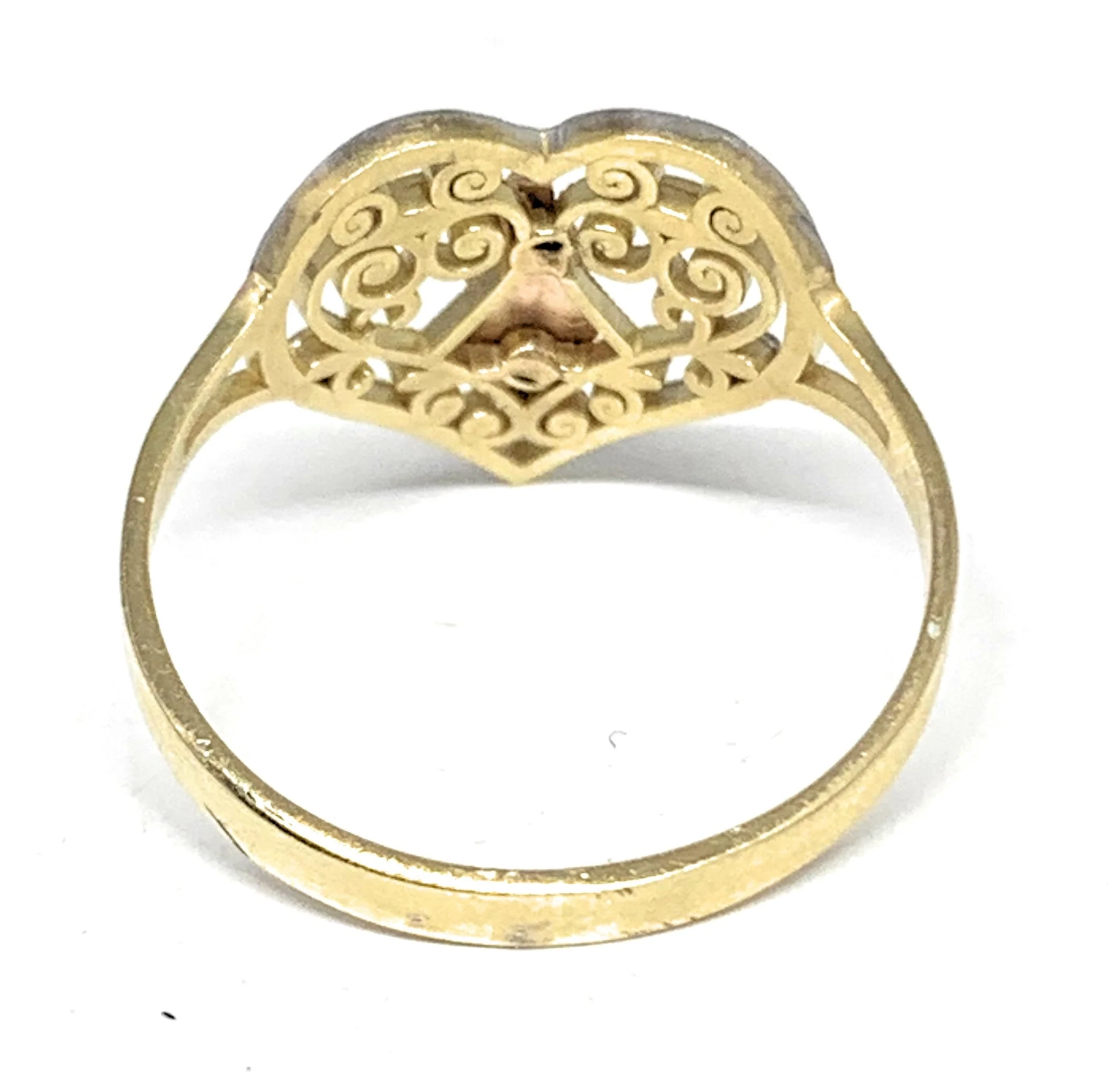 14k Solid Gold Yellow & Rose Virrgin Mary Filigran Heart Ring (FC 270) - Image 3